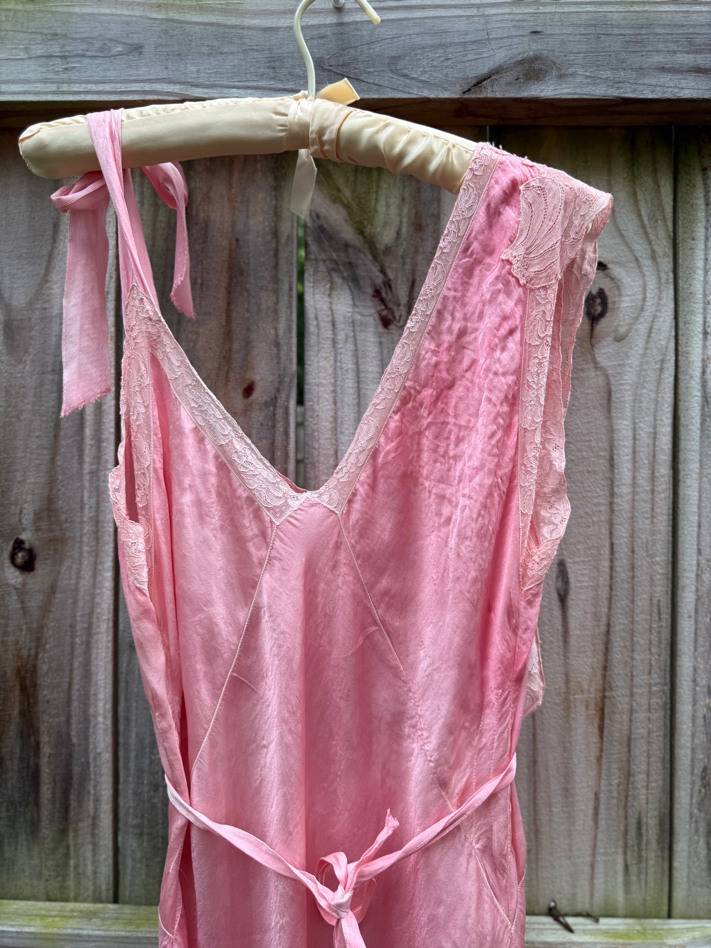 Vintage Hand Dyed Rose Pink Silk Lace Slip Dress | Estate Sale