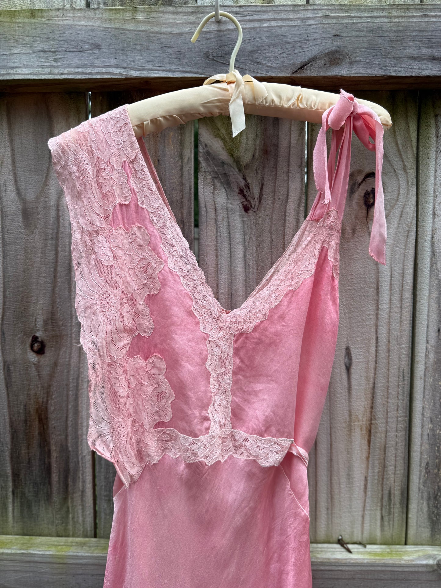 Vintage Hand Dyed Rose Pink Silk Lace Slip Dress | Estate Sale