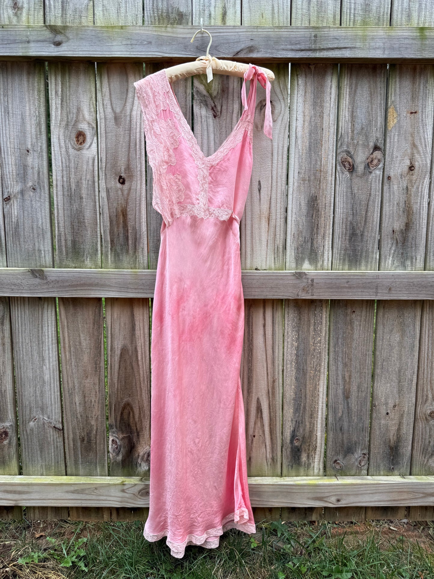 Vintage Hand Dyed Rose Pink Silk Lace Slip Dress | Estate Sale