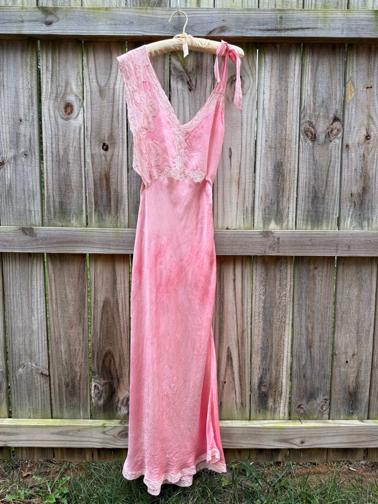 Vintage Hand Dyed Rose Pink Silk Lace Slip Dress | Estate Sale