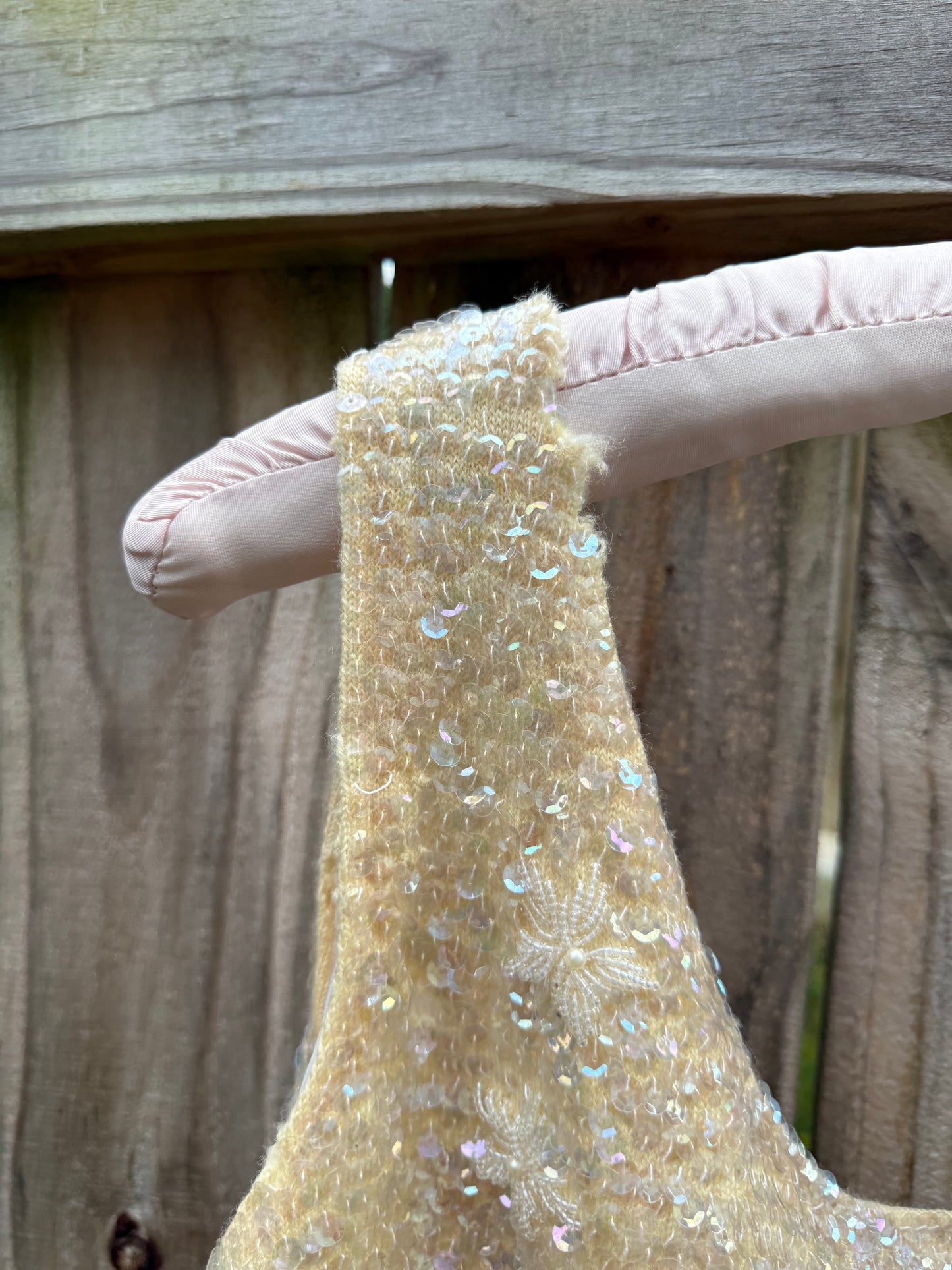 Vintage Hand-Reworked Beaded Pearl Fringe Sequin Crop Top