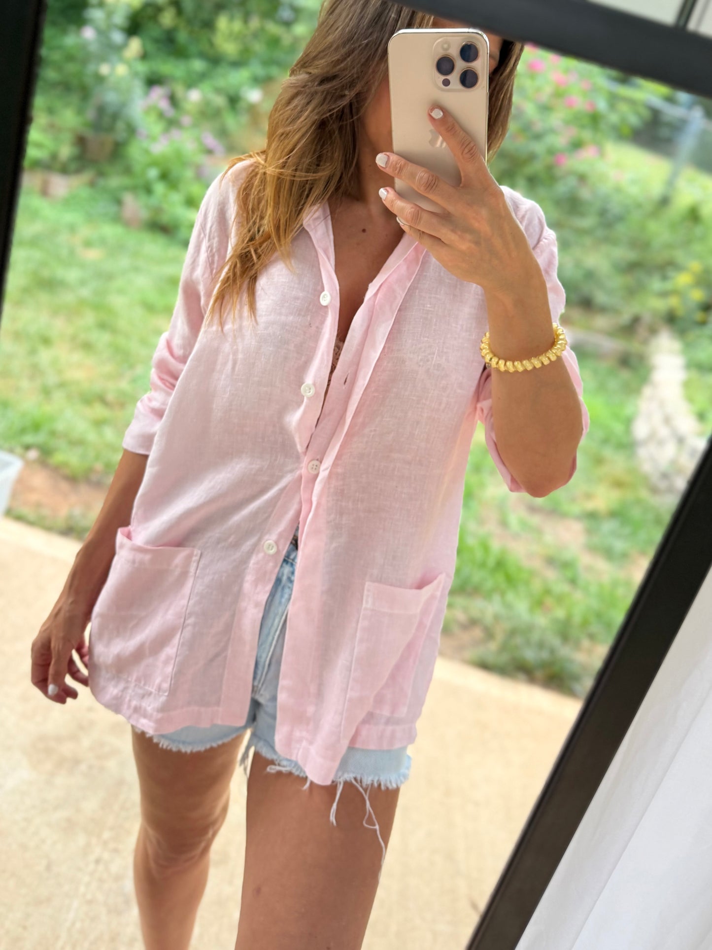 Hand-Dyed Blush Linen Button-Up | Jams World