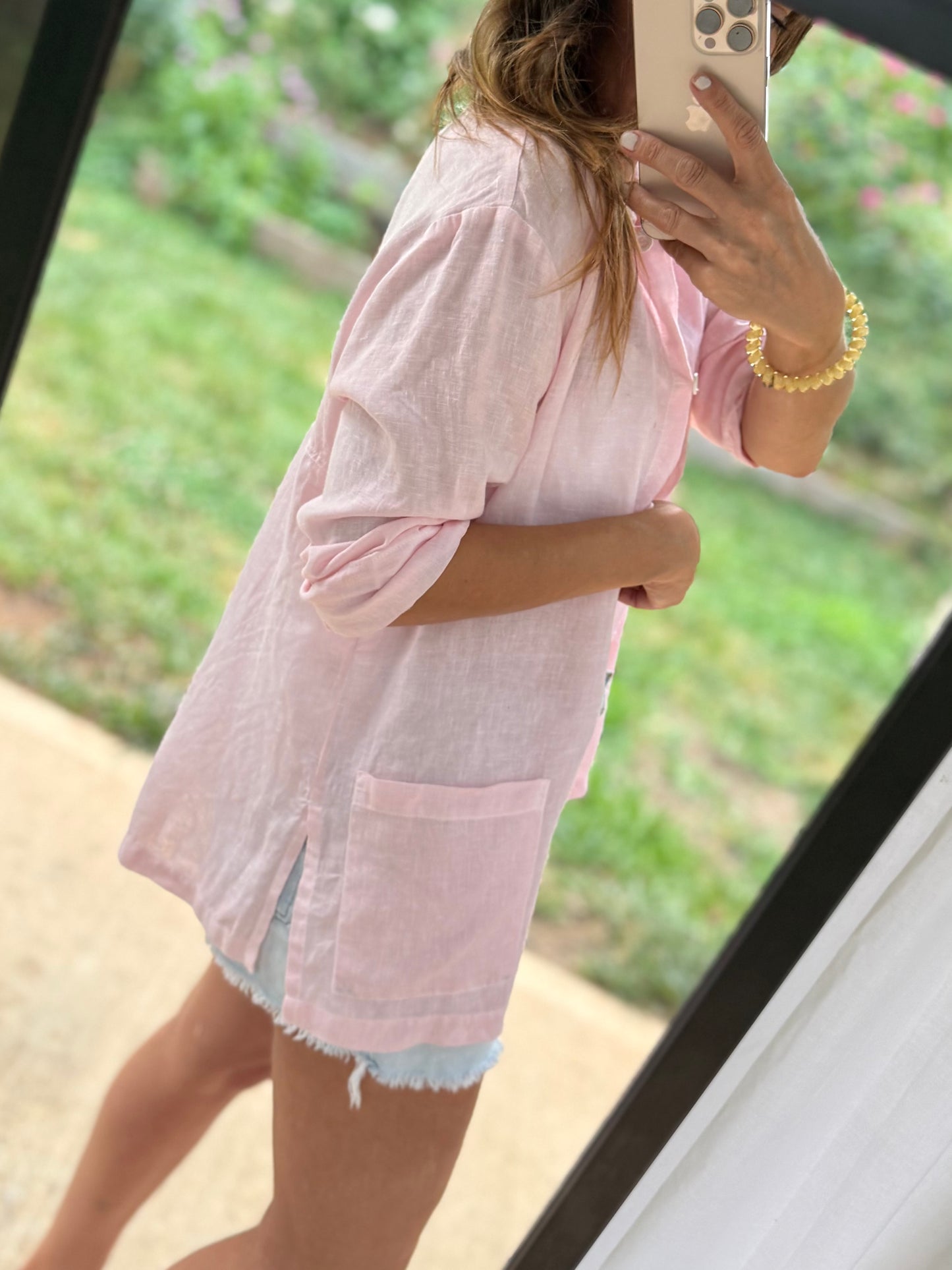 Hand-Dyed Blush Linen Button-Up | Jams World
