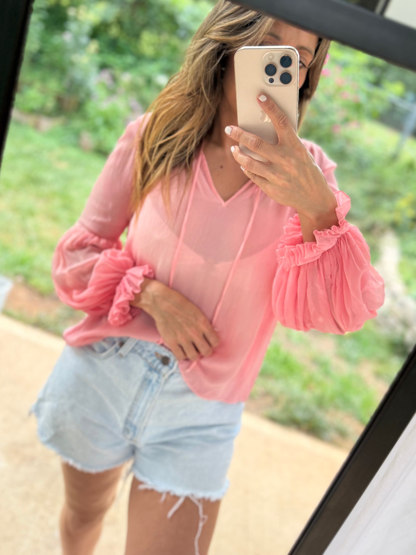 Vintage Haute Hippie Hand-Dyed Silk Blouse | Watermelon Pink