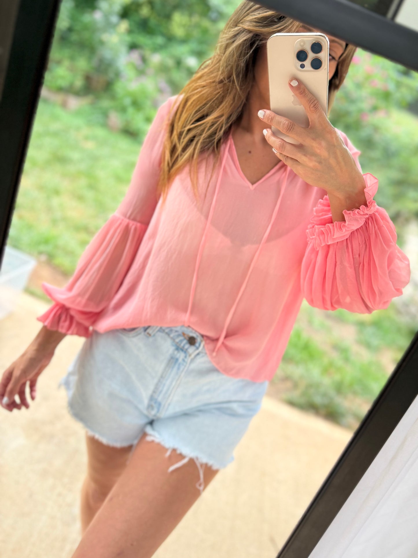 Vintage Haute Hippie Hand-Dyed Silk Blouse | Watermelon Pink