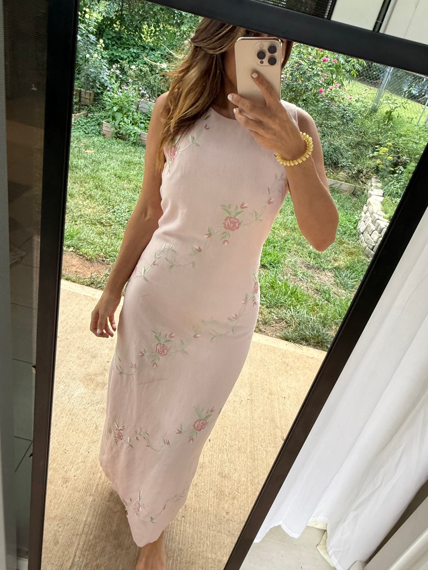 Plaza South Embroidered Rose Linen Blend Maxi Dress