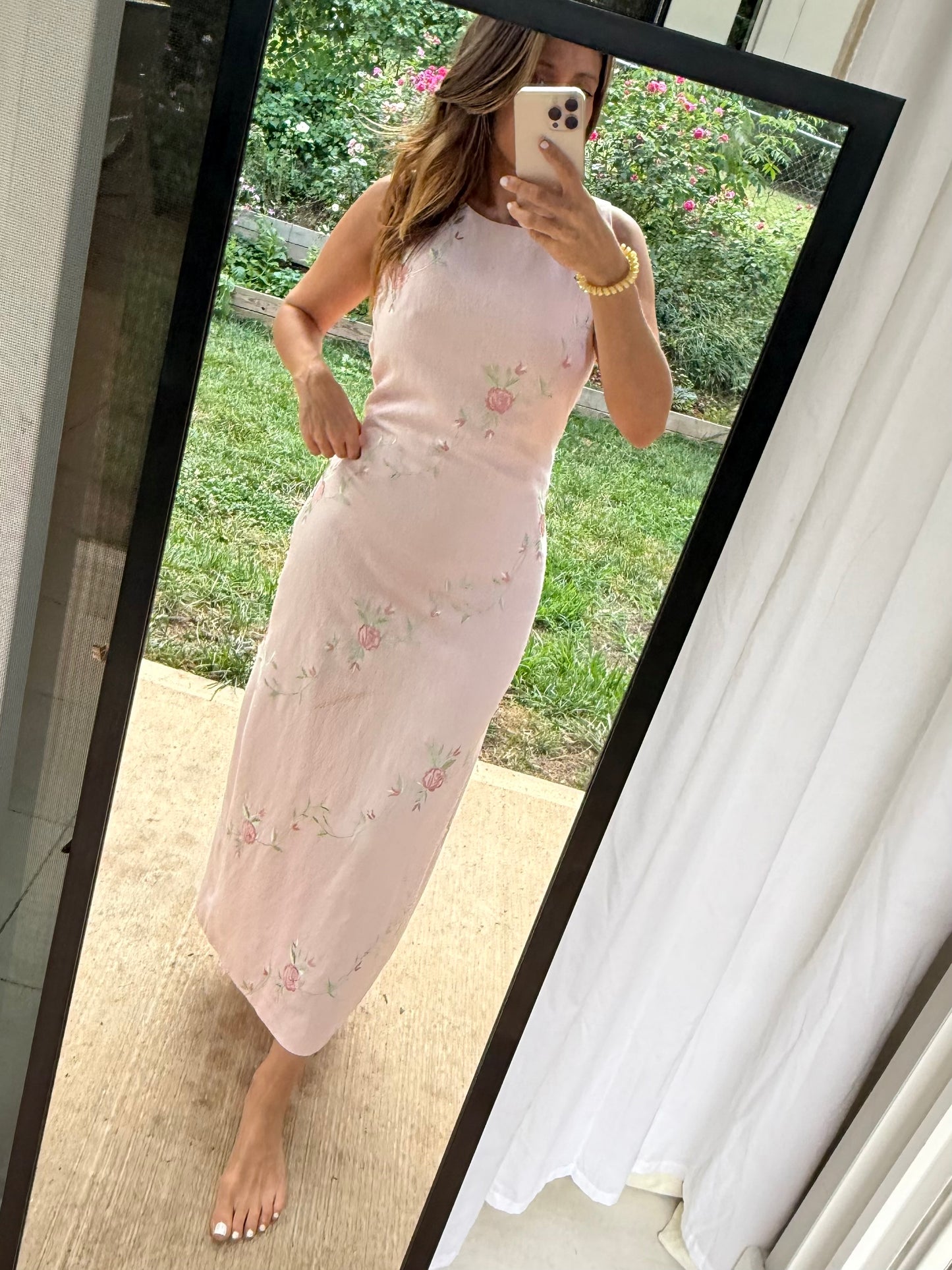 Plaza South Embroidered Rose Linen Blend Maxi Dress