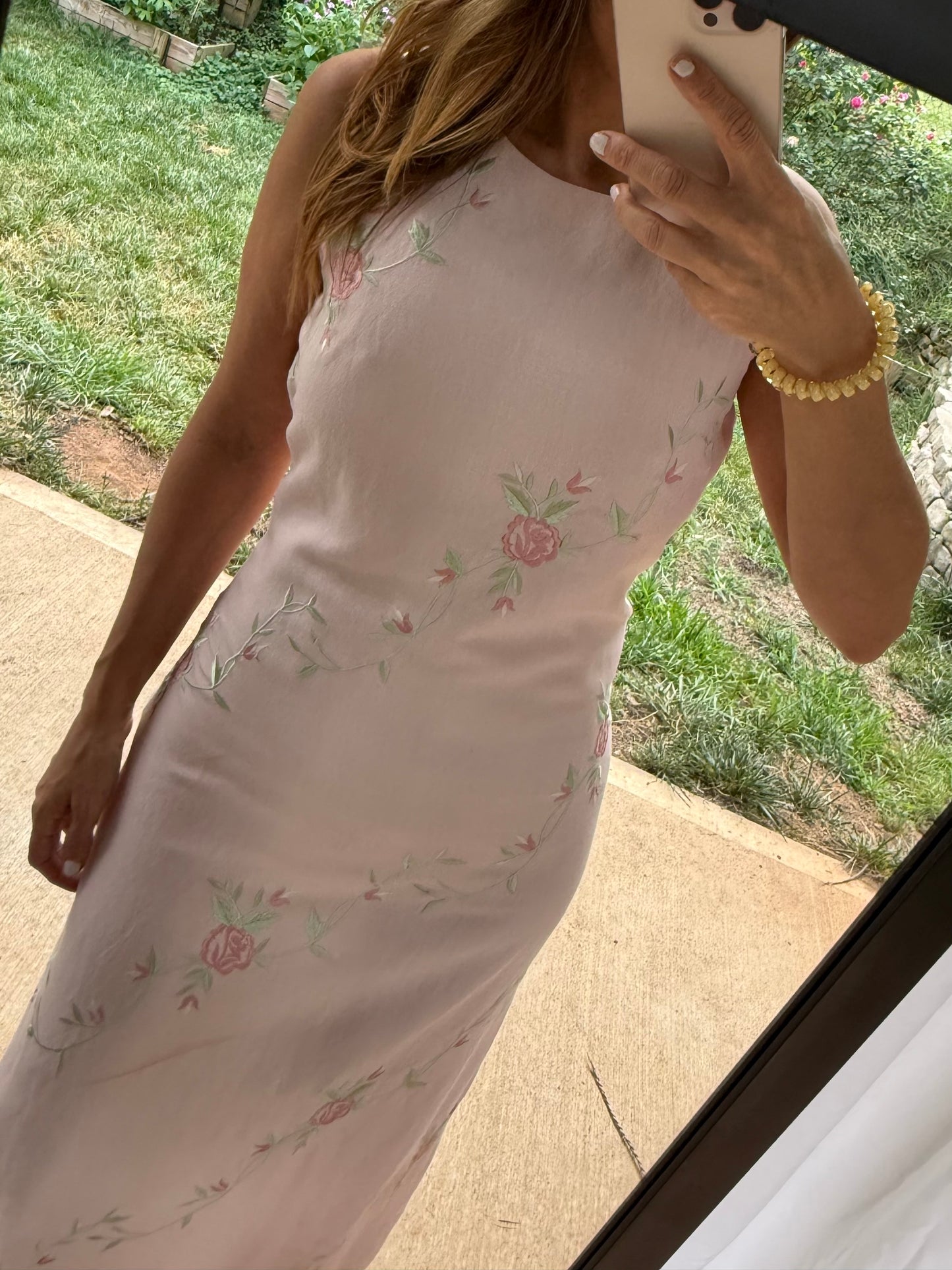 Plaza South Embroidered Rose Linen Blend Maxi Dress