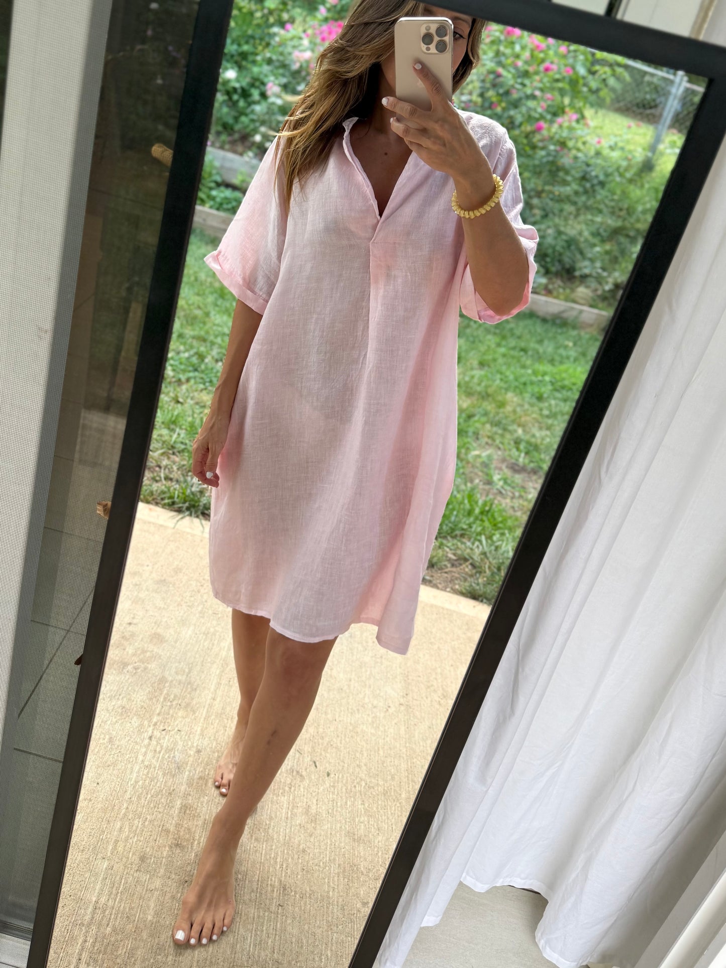 Hand-Dyed Blush Pink Linen Resort Dress