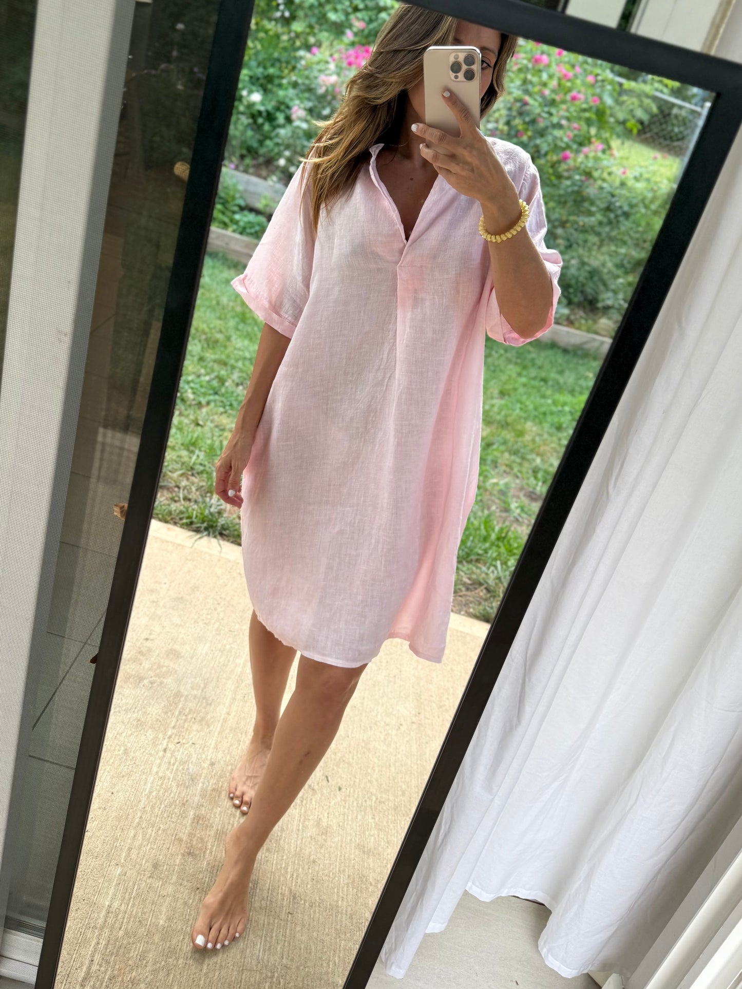 Hand-Dyed Blush Pink Linen Resort Dress