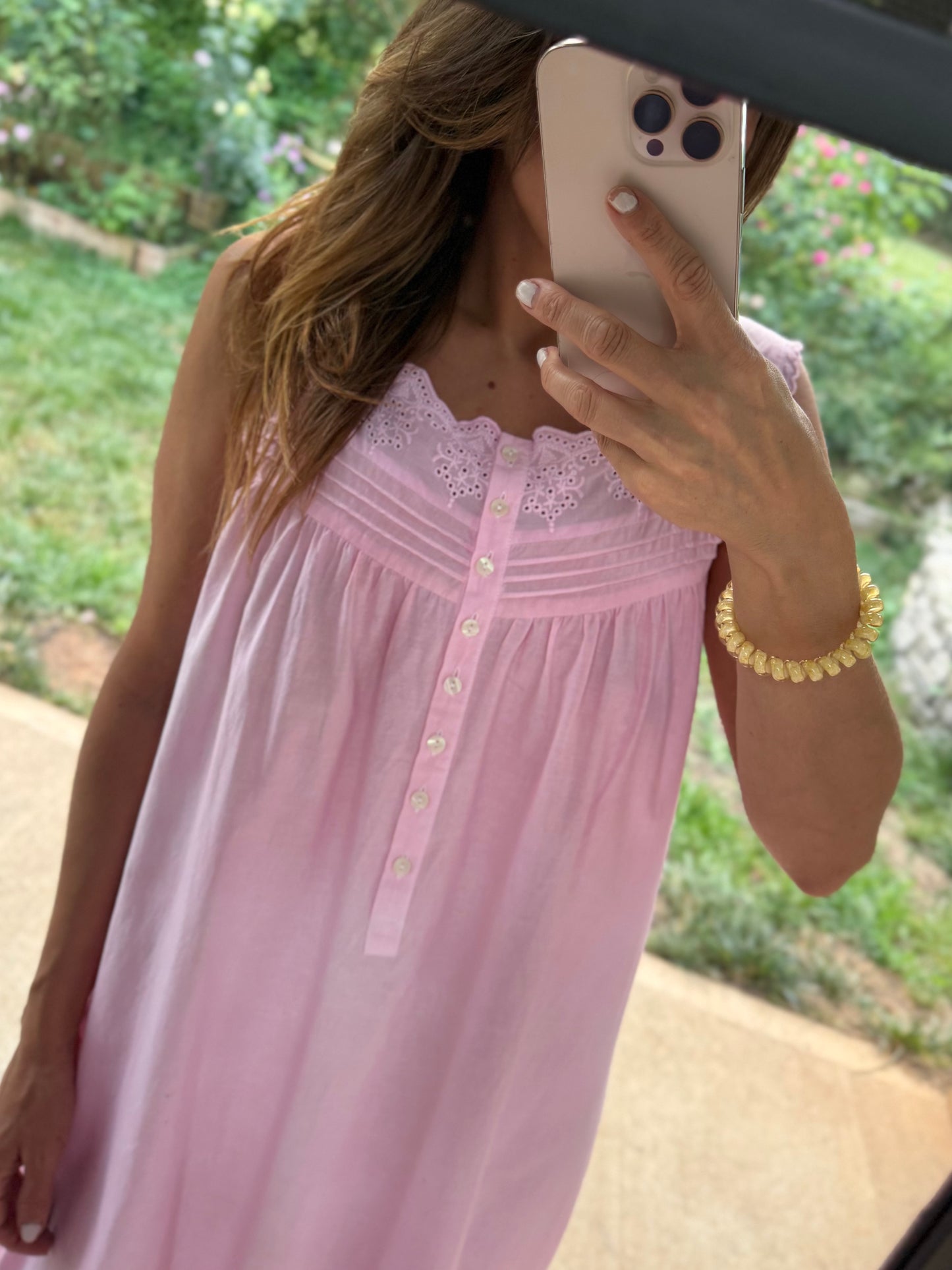 Hand-Dyed Pink Heirloom Cotton Nightgown Dress | Alexander Del Rossa