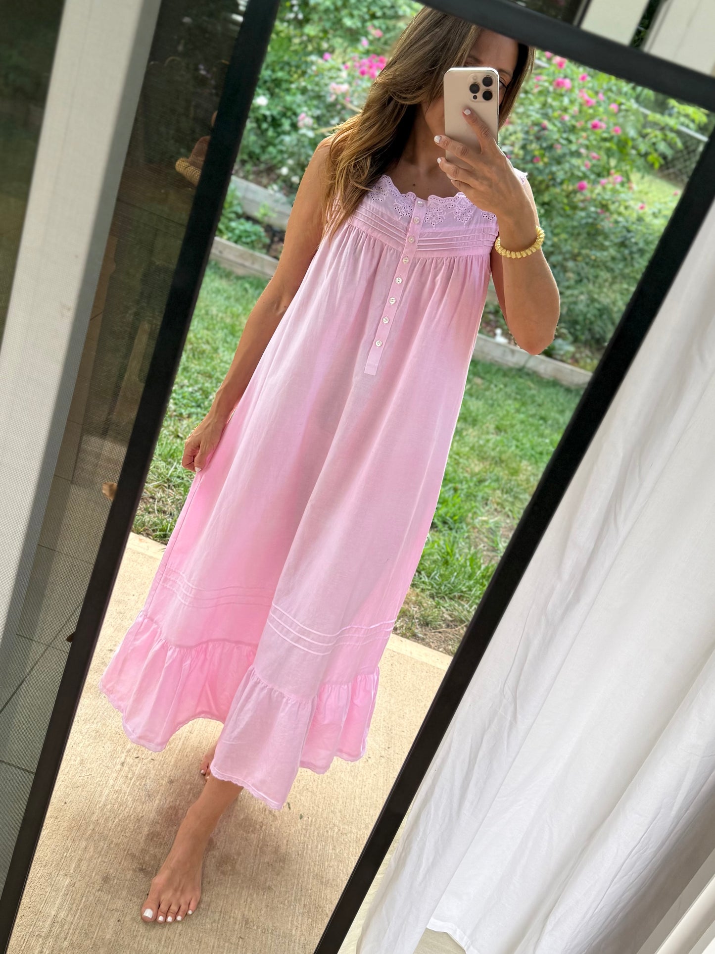 Hand-Dyed Pink Heirloom Cotton Nightgown Dress | Alexander Del Rossa