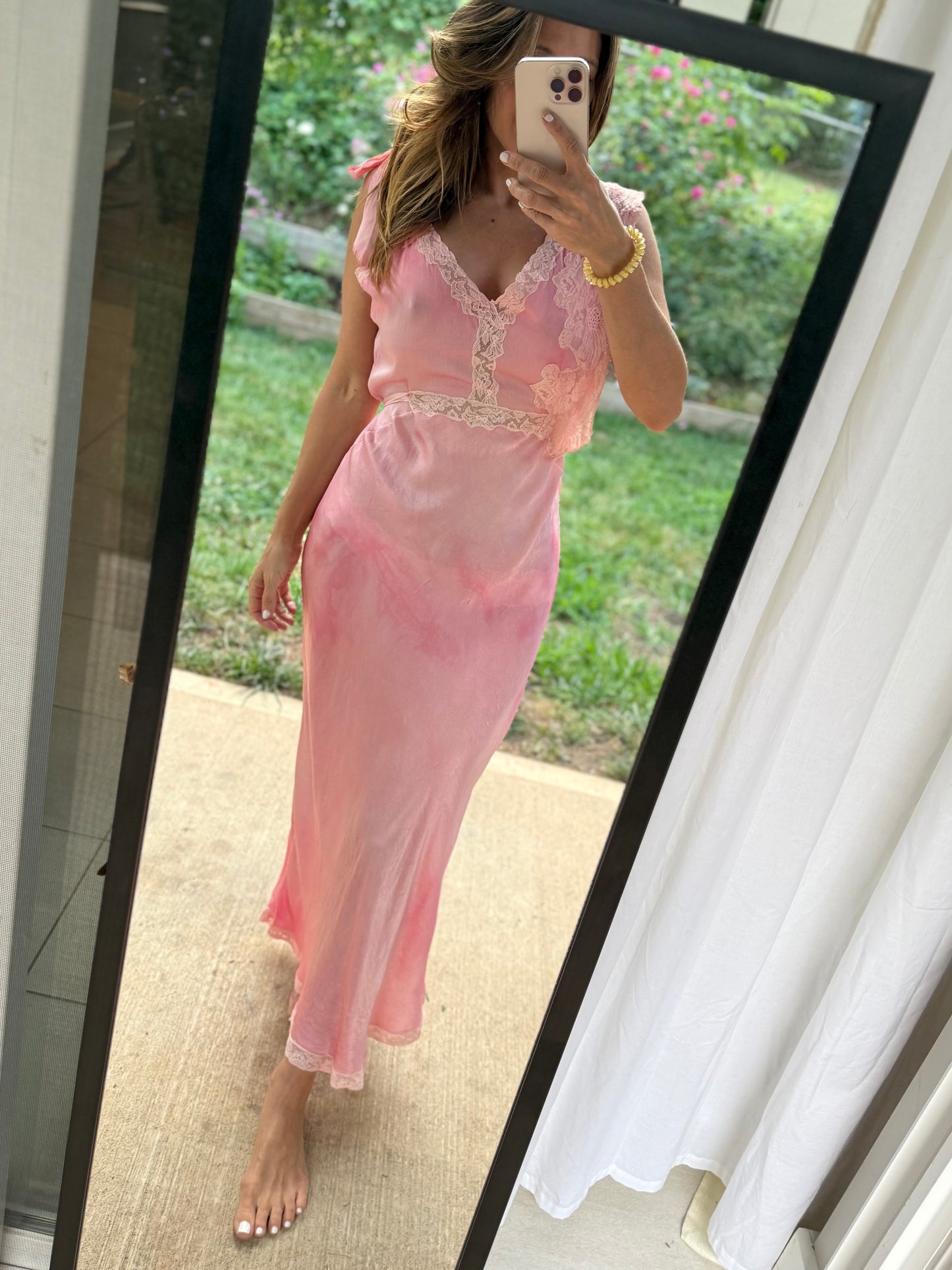 Vintage Hand Dyed Rose Pink Silk Lace Slip Dress | Estate Sale