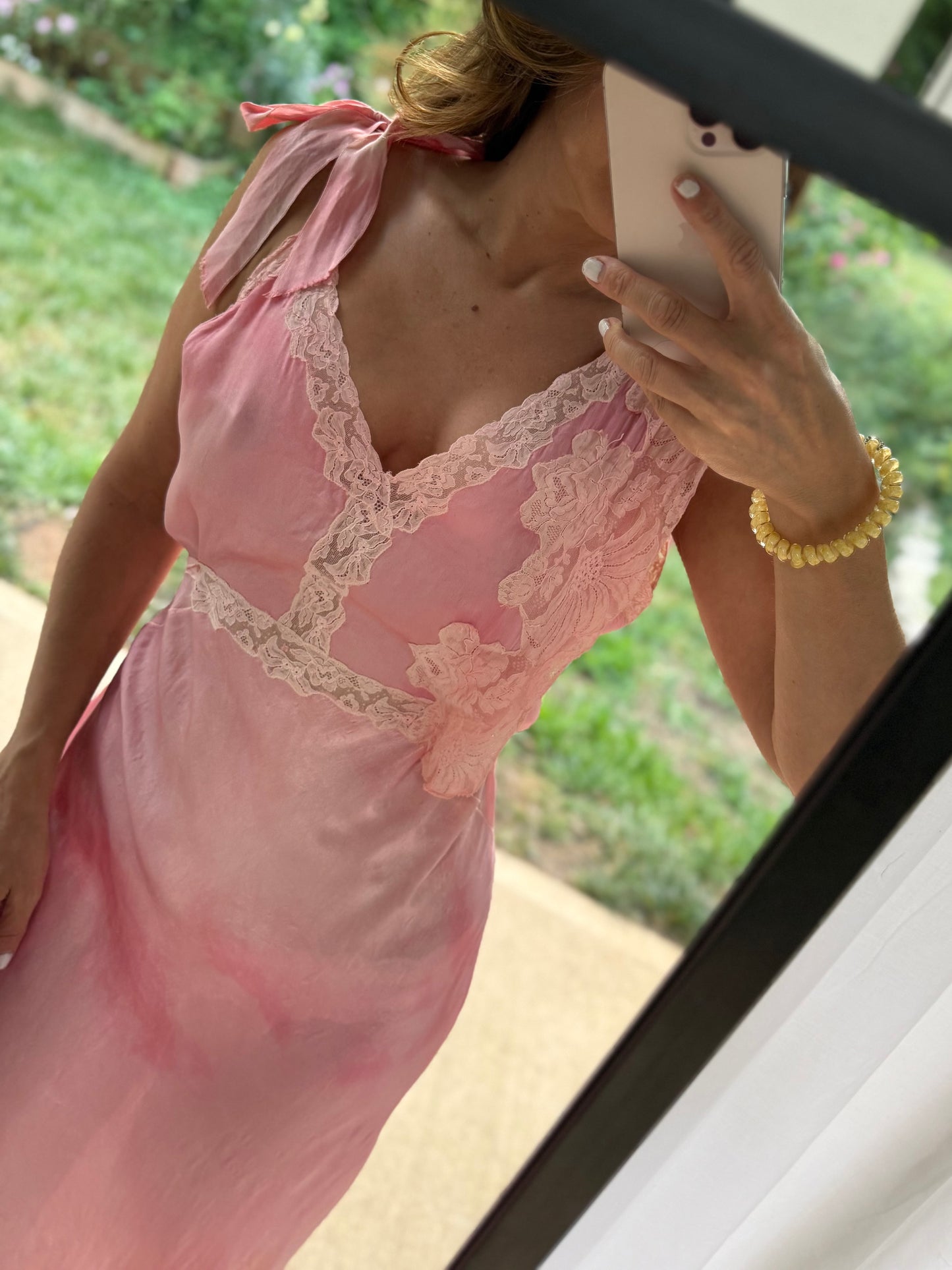 Vintage Hand Dyed Rose Pink Silk Lace Slip Dress | Estate Sale