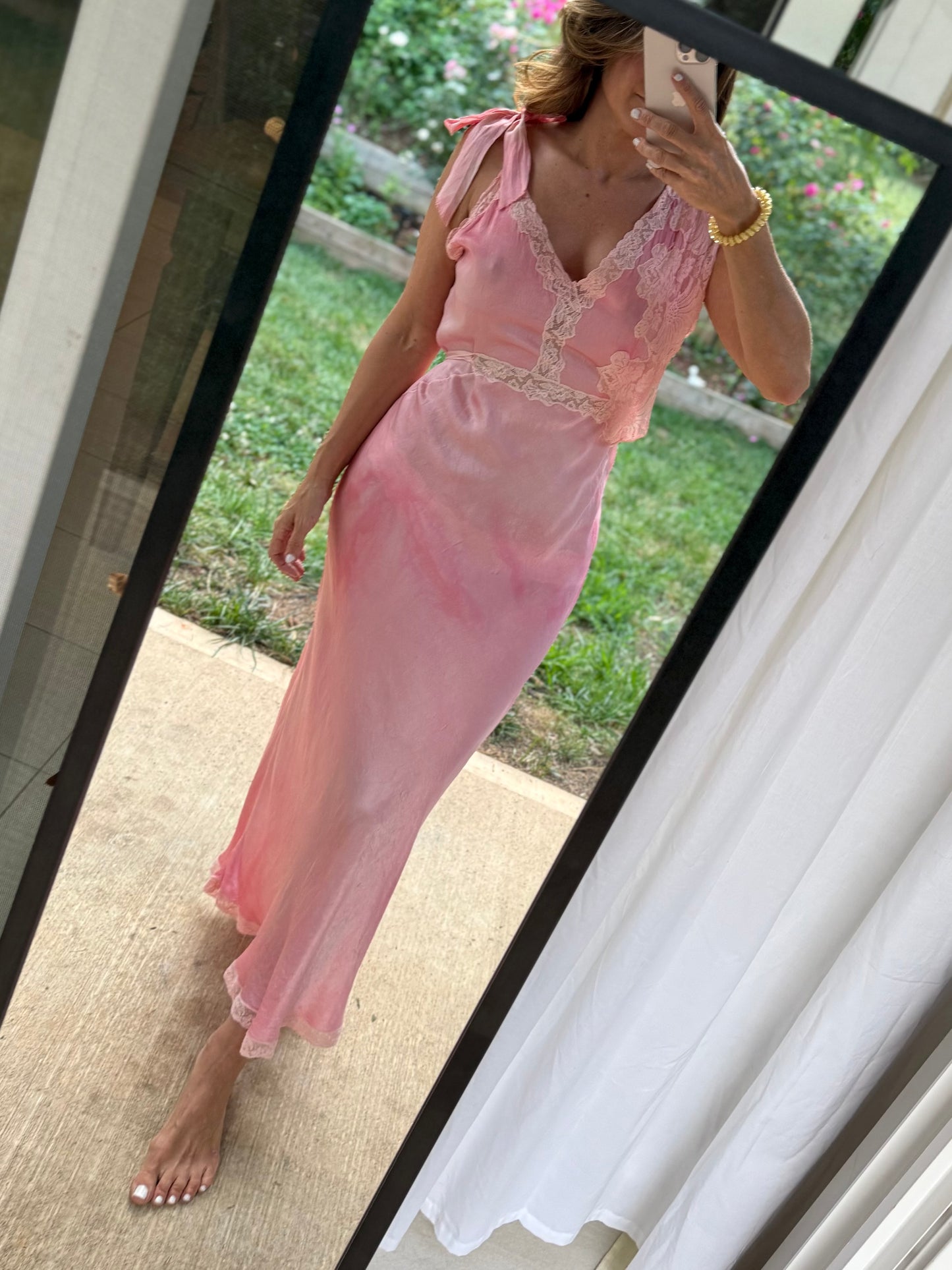 Vintage Hand Dyed Rose Pink Silk Lace Slip Dress | Estate Sale