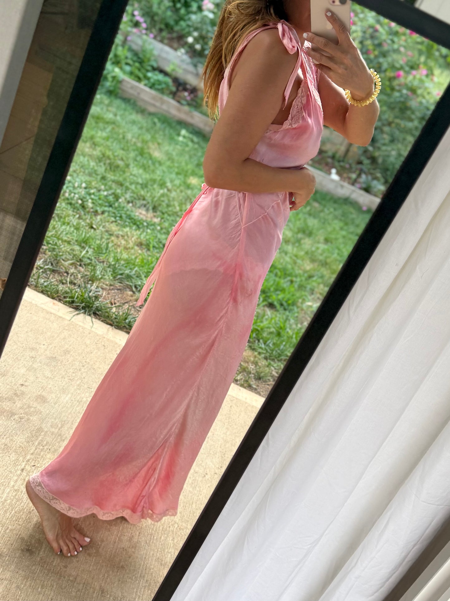 Vintage Hand Dyed Rose Pink Silk Lace Slip Dress | Estate Sale