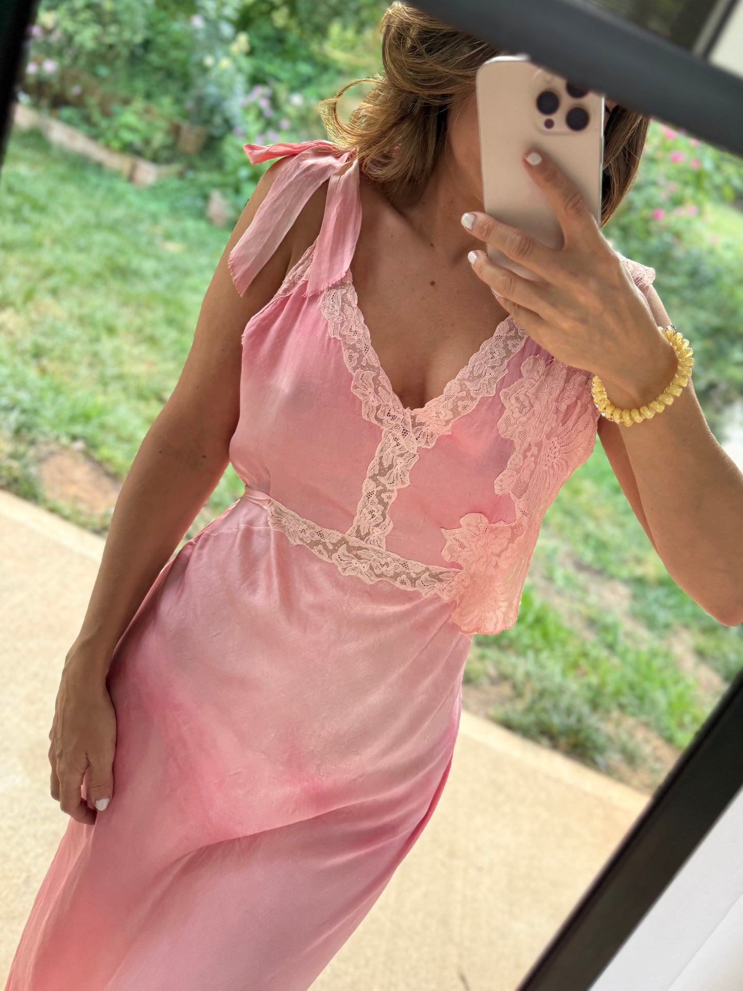 Vintage Hand Dyed Rose Pink Silk Lace Slip Dress | Estate Sale