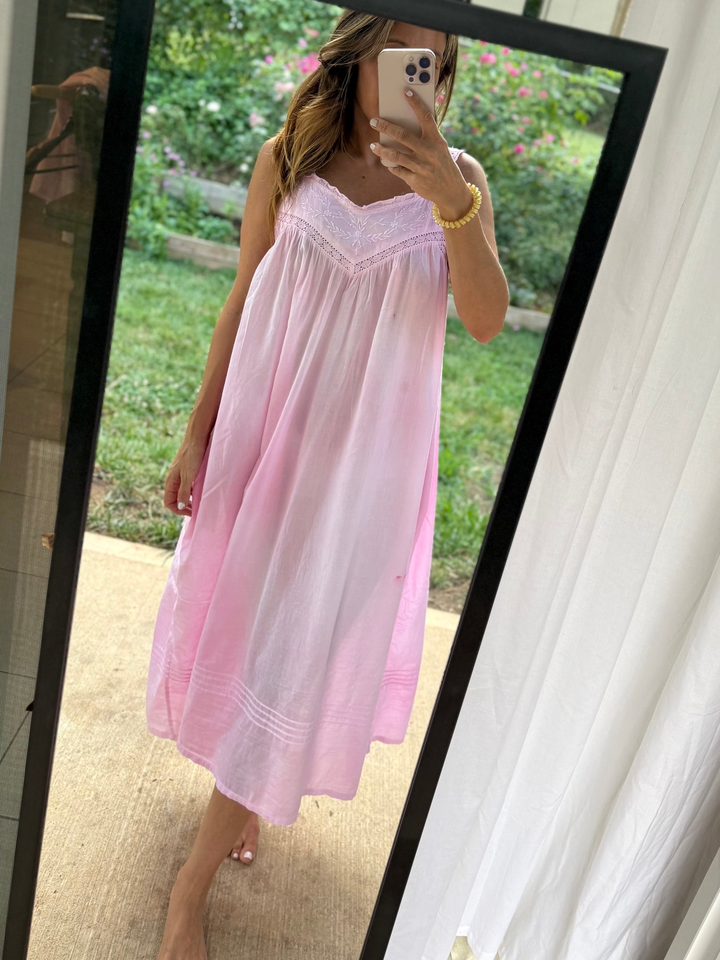 Pink Hand-Dyed Vintage Cotton Nightgown Sundress