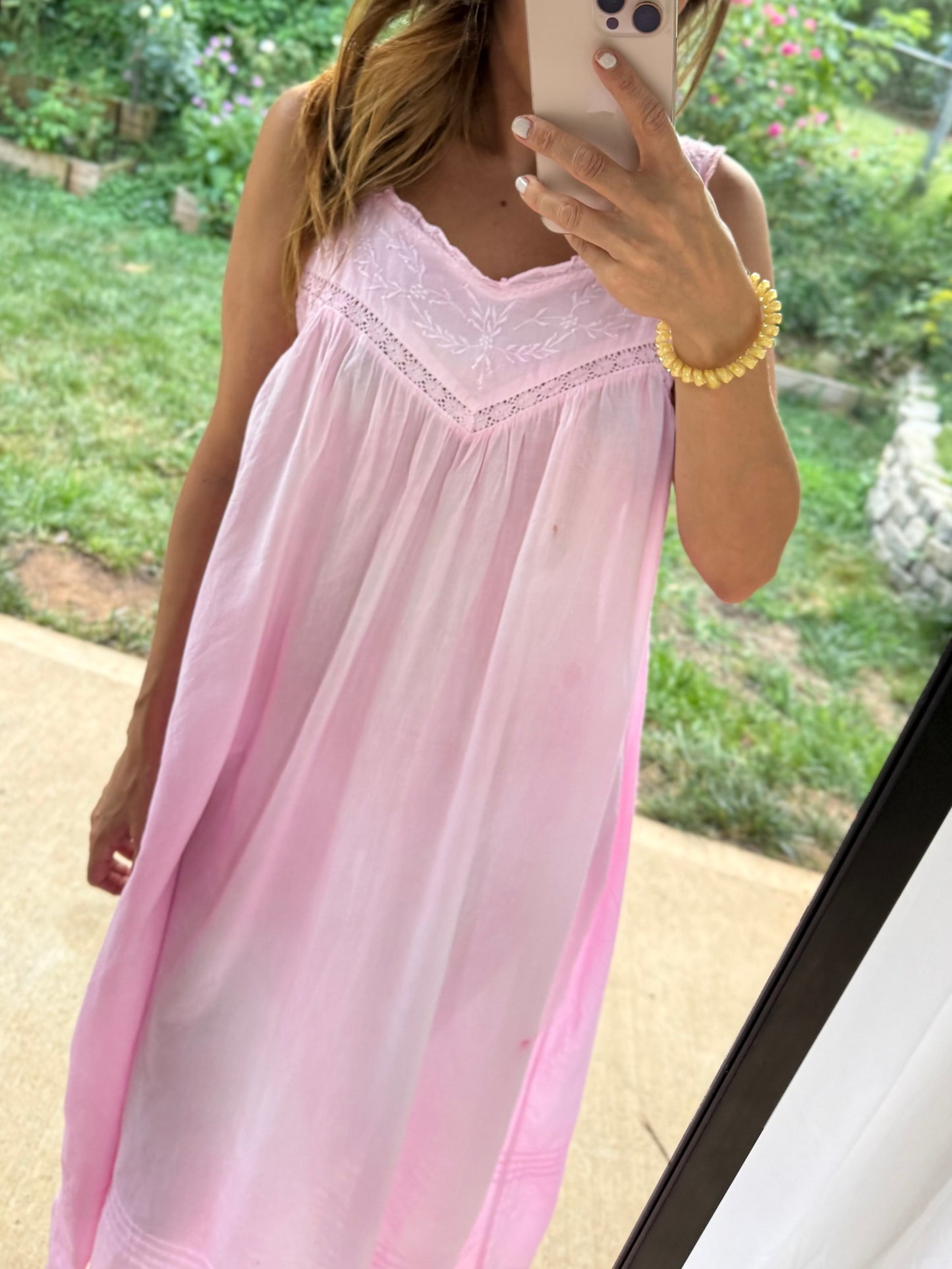 Pink Hand-Dyed Vintage Cotton Nightgown Sundress