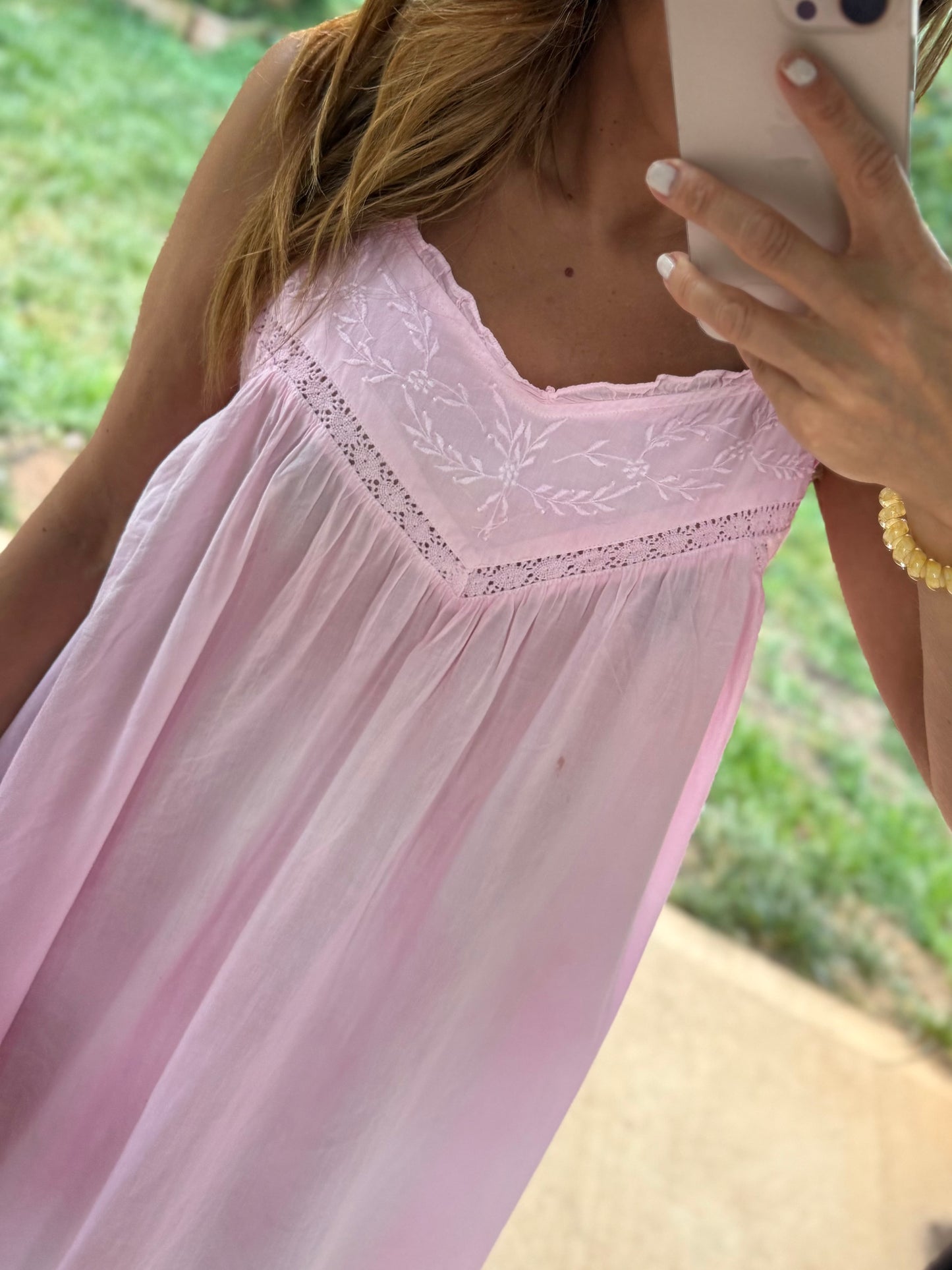 Pink Hand-Dyed Vintage Cotton Nightgown Sundress