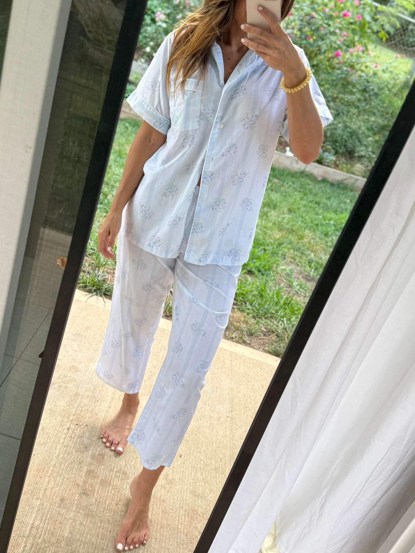 Carole Hochman Blue Floral Cotton Pajama Pant Set