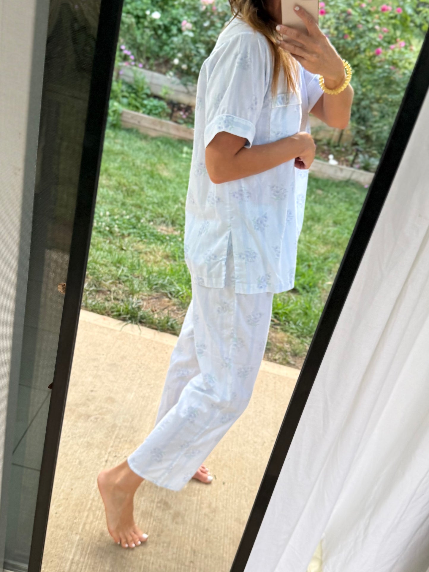 Carole Hochman Blue Floral Cotton Pajama Pant Set