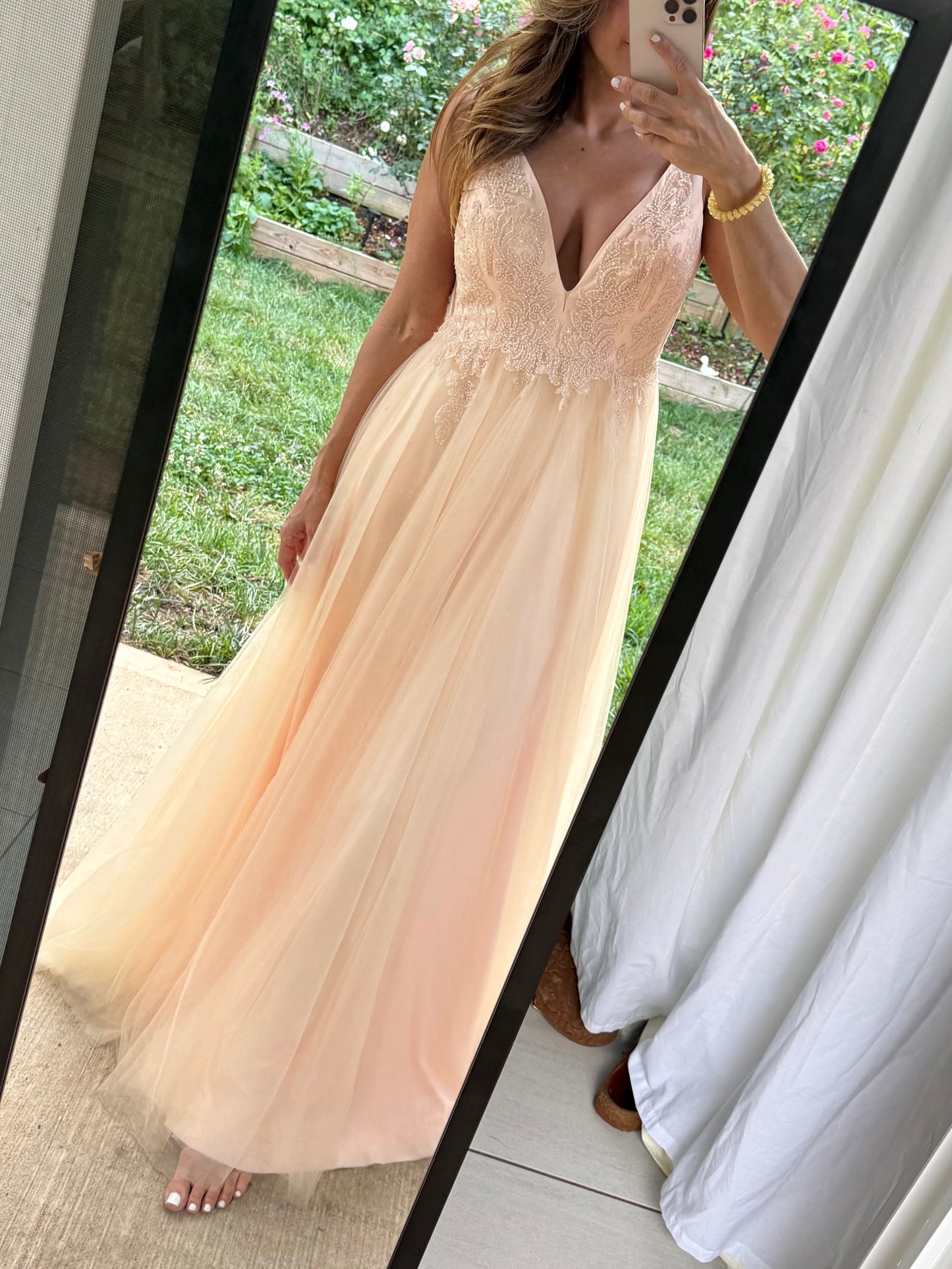 GB Blush Lace &amp; Tulle Maxi Dress