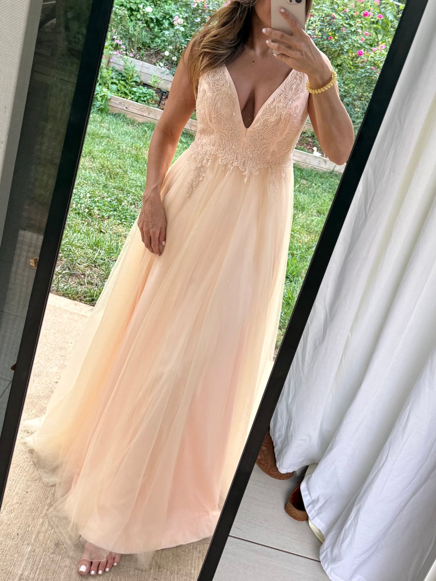 GB Blush Lace &amp; Tulle Maxi Dress