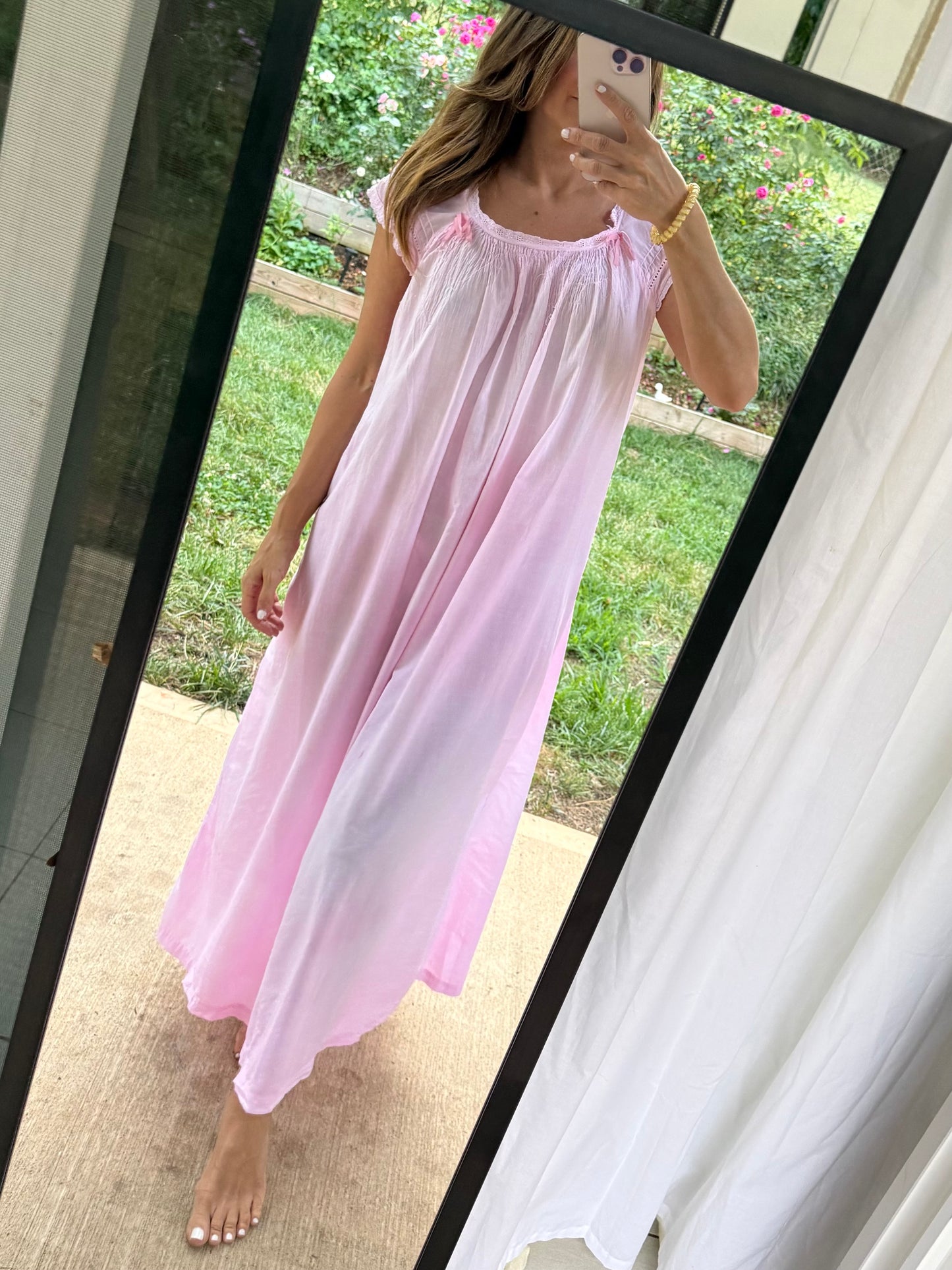 Hand-Dyed Pink Heirloom Cotton Nightgown | Iwana