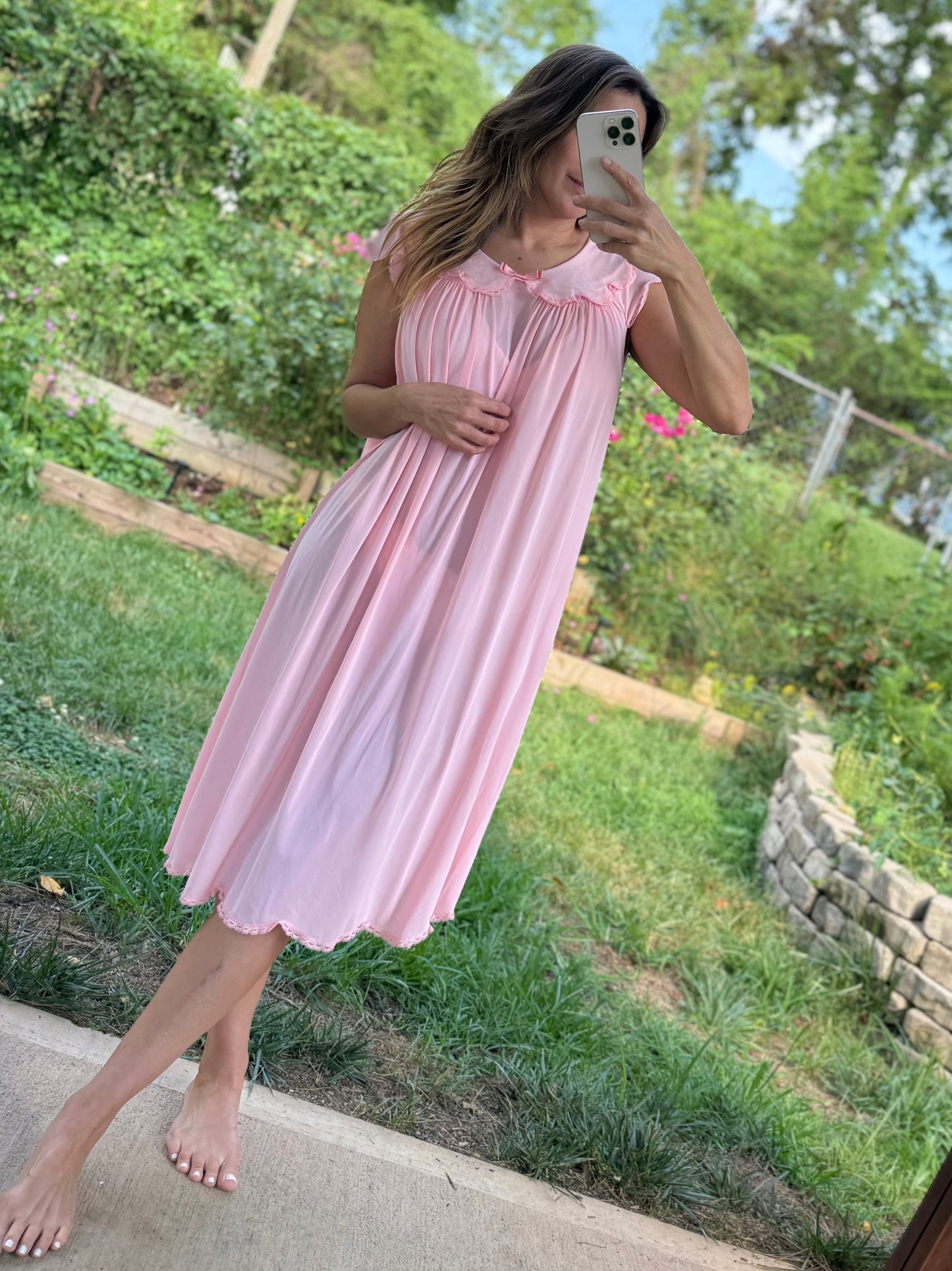 Vintage Blush Pink Chiffon House Dress