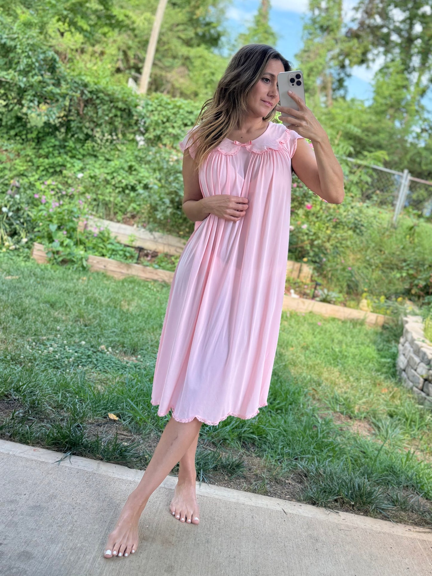 Vintage Blush Pink Chiffon House Dress