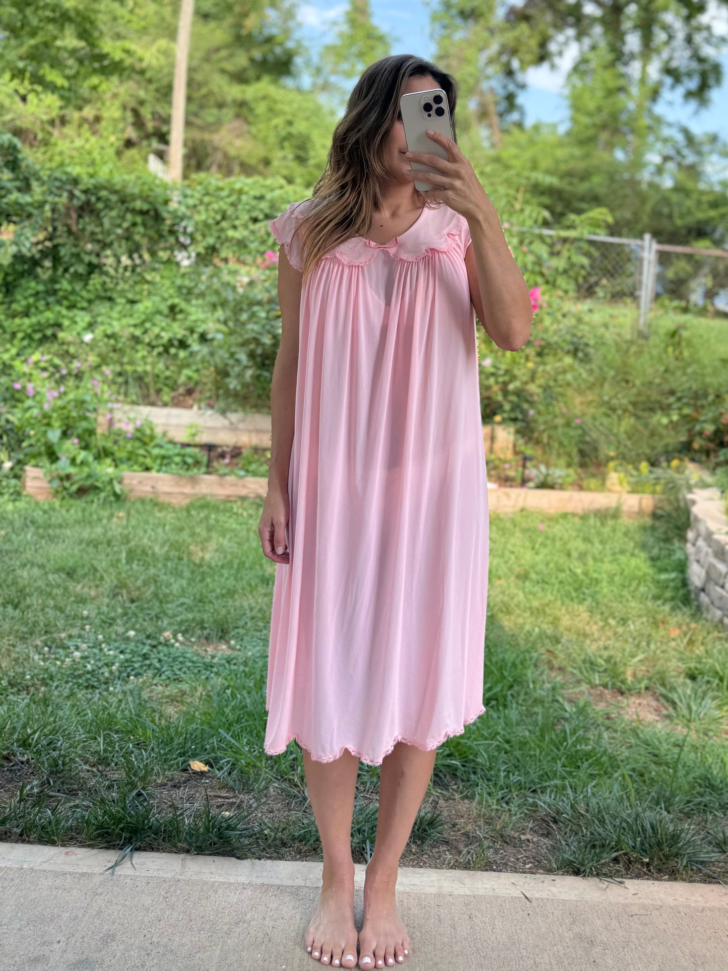Vintage Blush Pink Chiffon House Dress