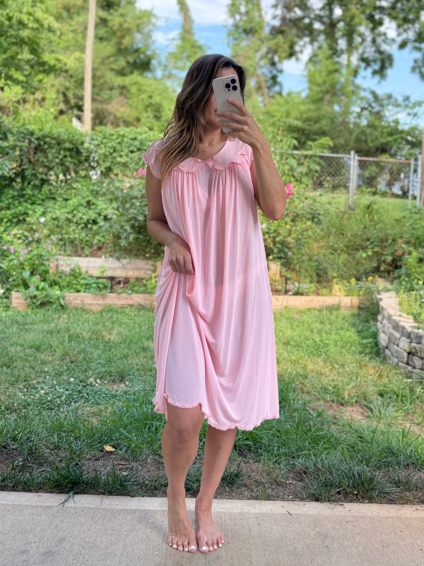 Vintage Blush Pink Chiffon House Dress