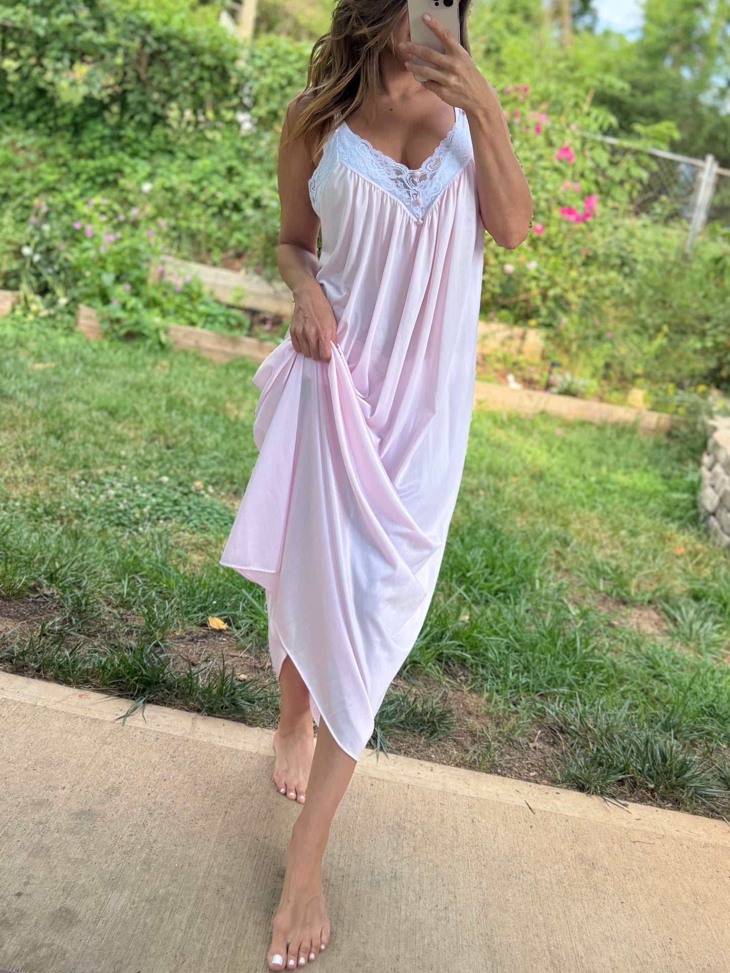 Vintage Blush Lace Maxi Nightgown