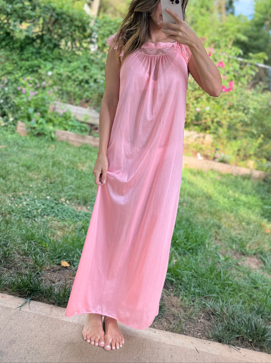 Vintage Coral Pink Lace Nightgown