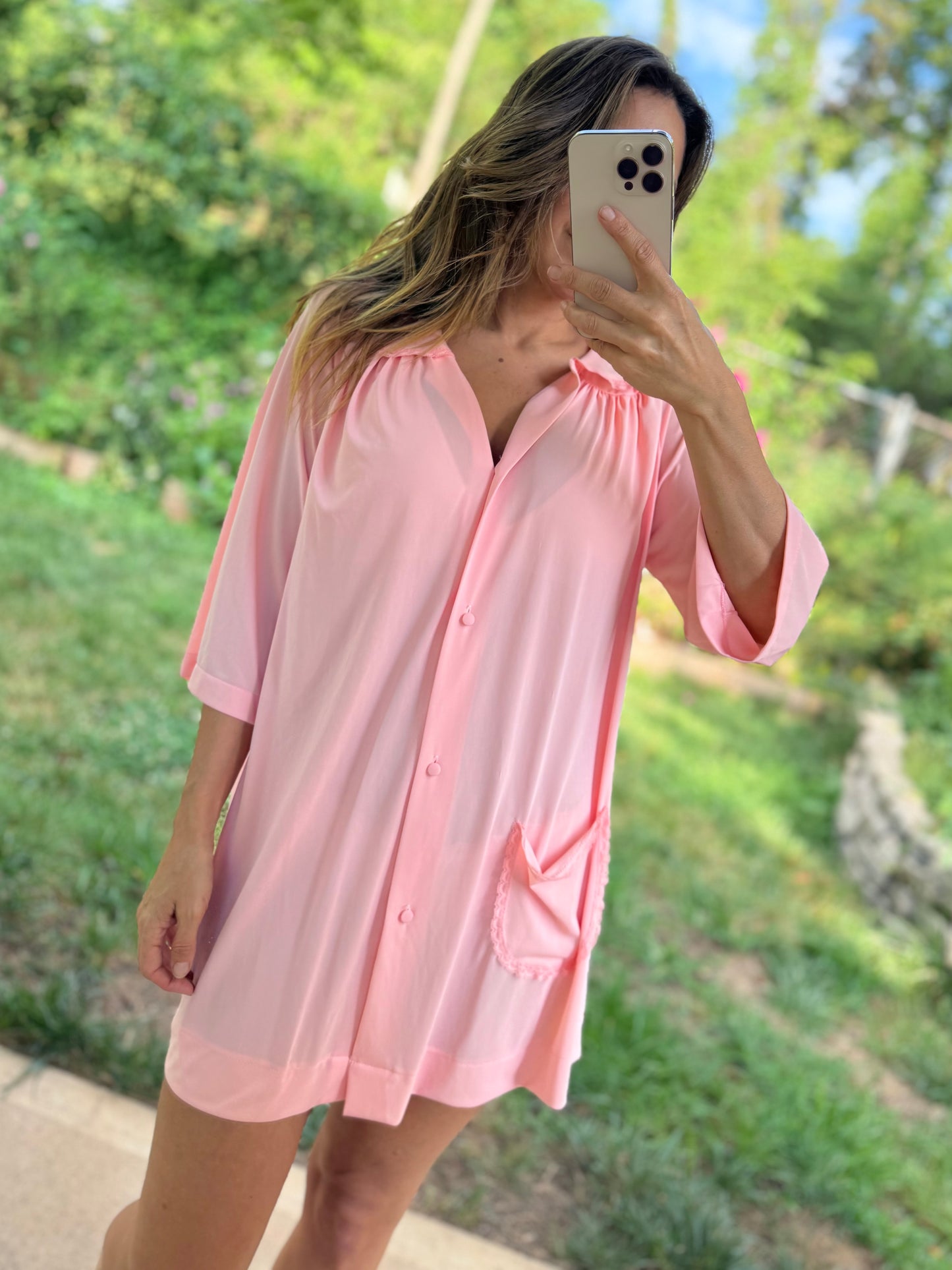 Vintage Bubblegum Pink Lounge Shirt Dress