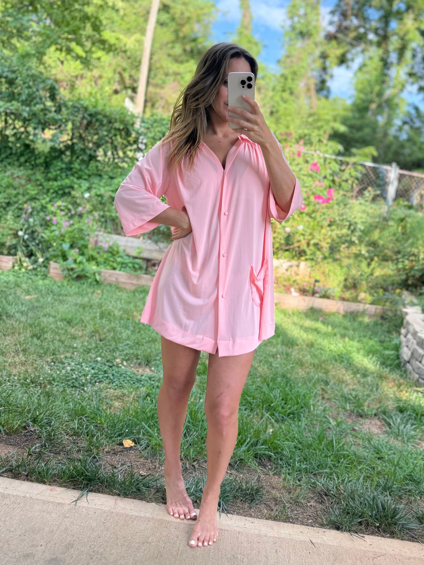 Vintage Bubblegum Pink Lounge Shirt Dress