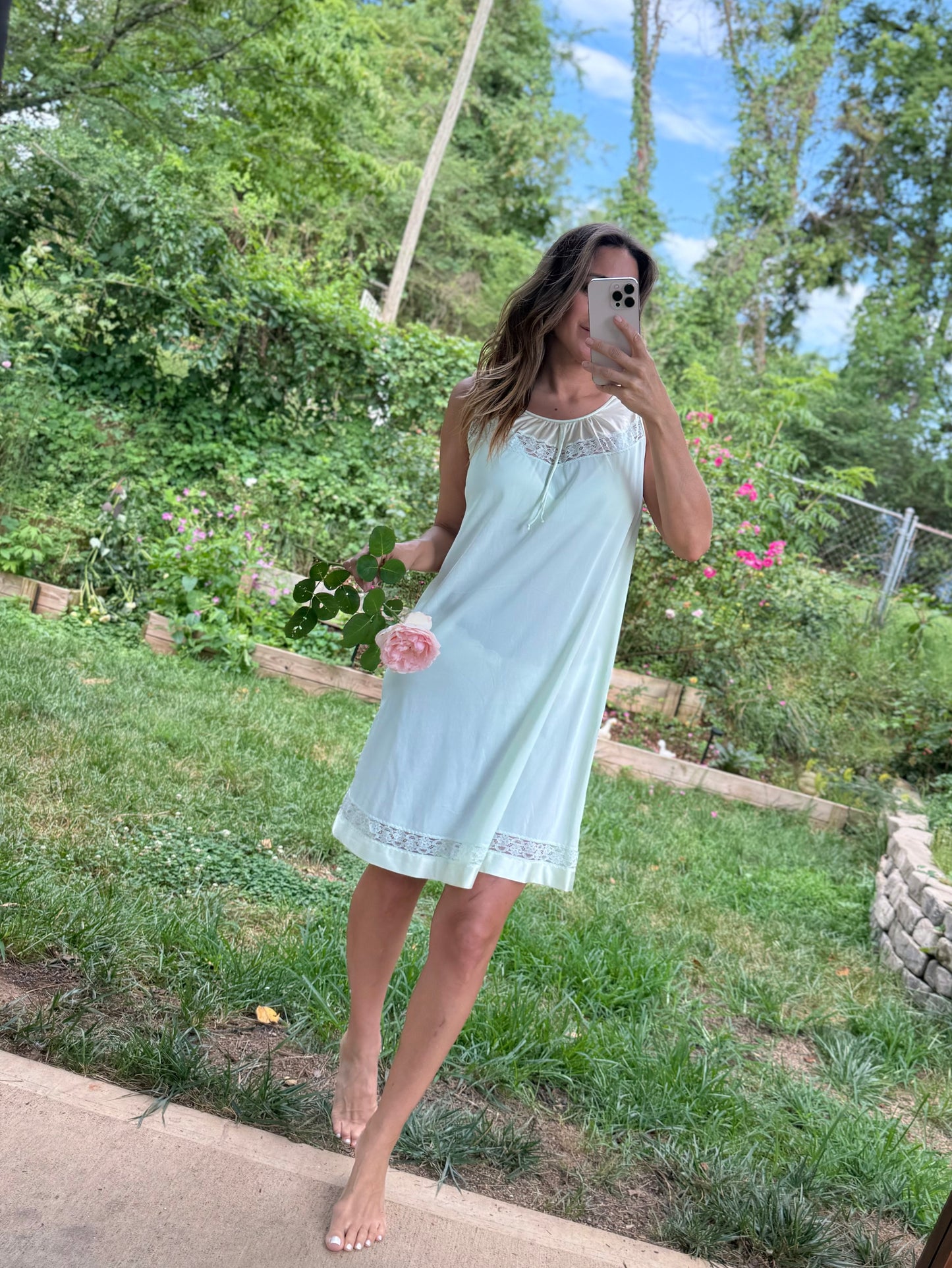 Vintage Mint Green Lace Nylon Nightgown