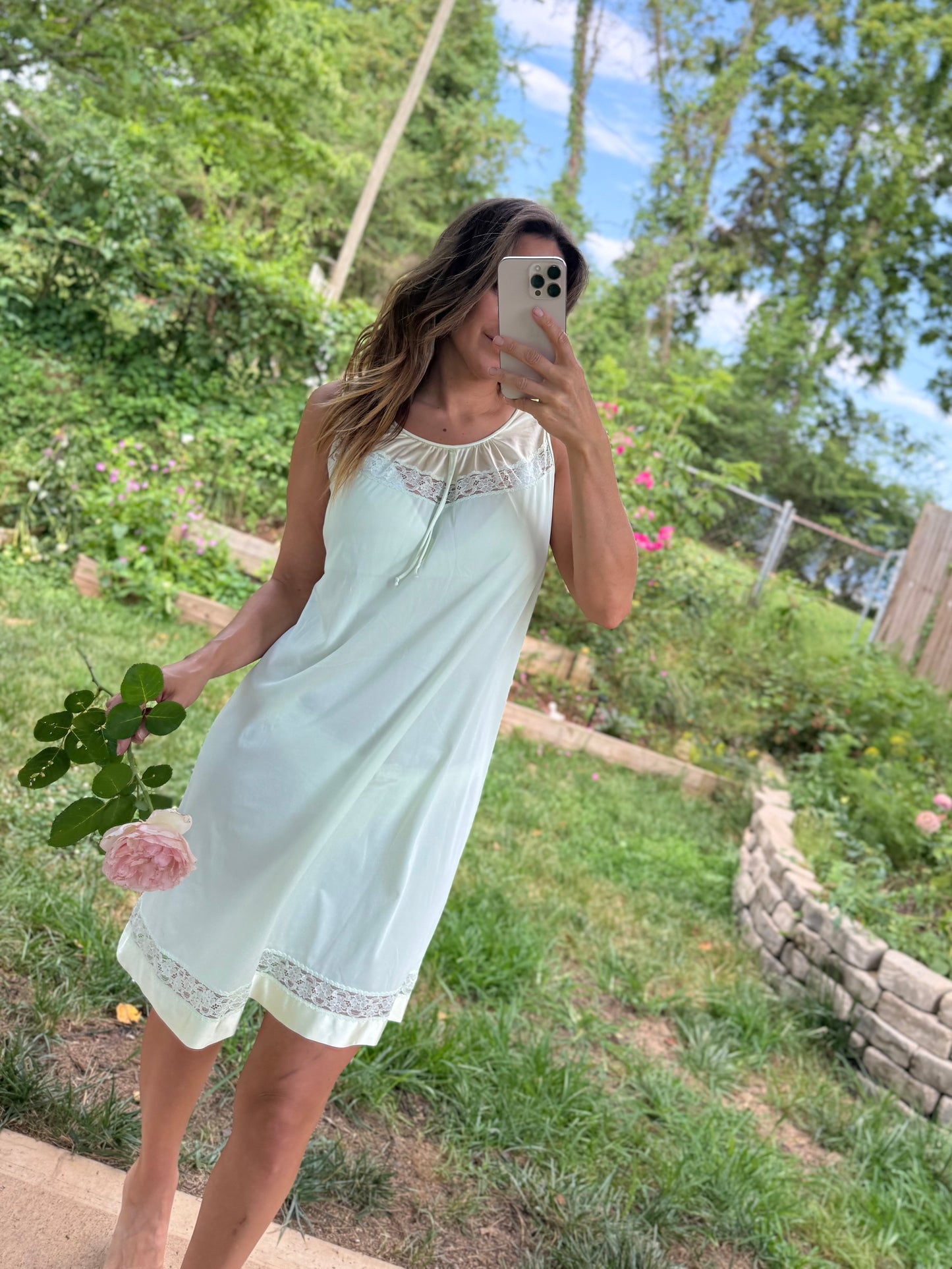 Vintage Mint Green Lace Nylon Nightgown
