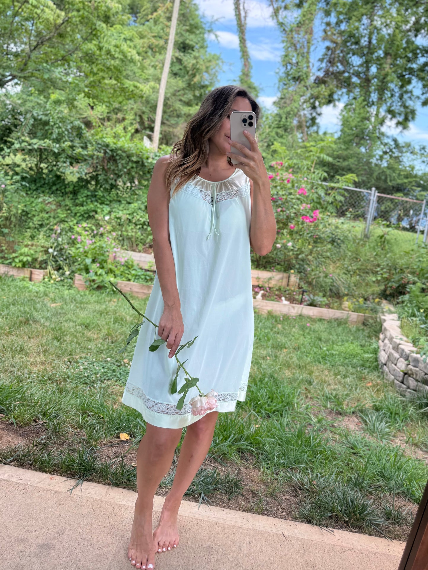 Vintage Mint Green Lace Nylon Nightgown