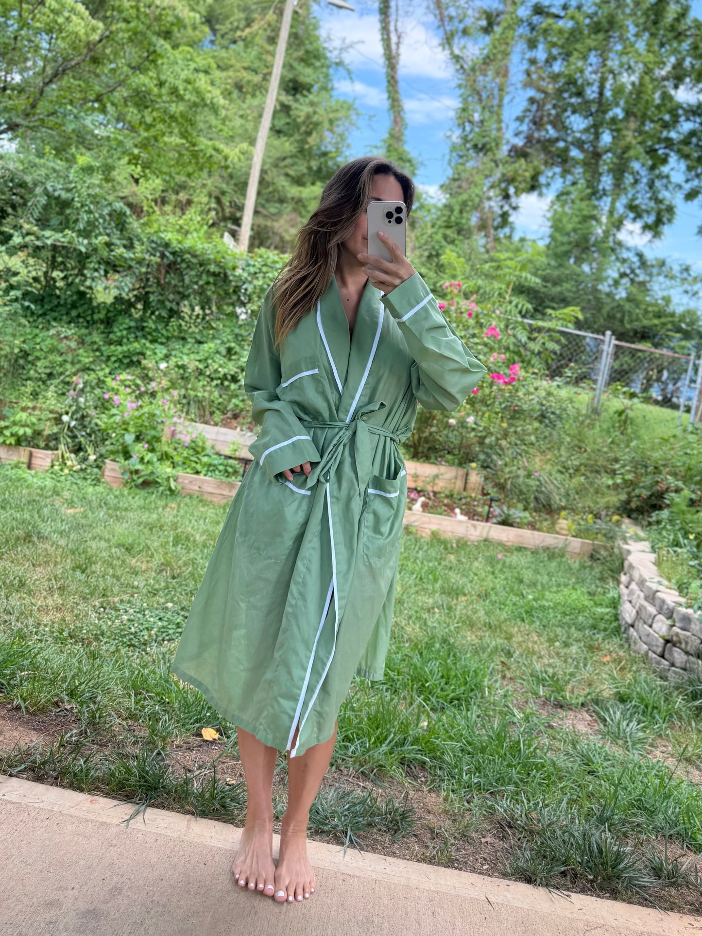 Vintage Sage Piped Robe