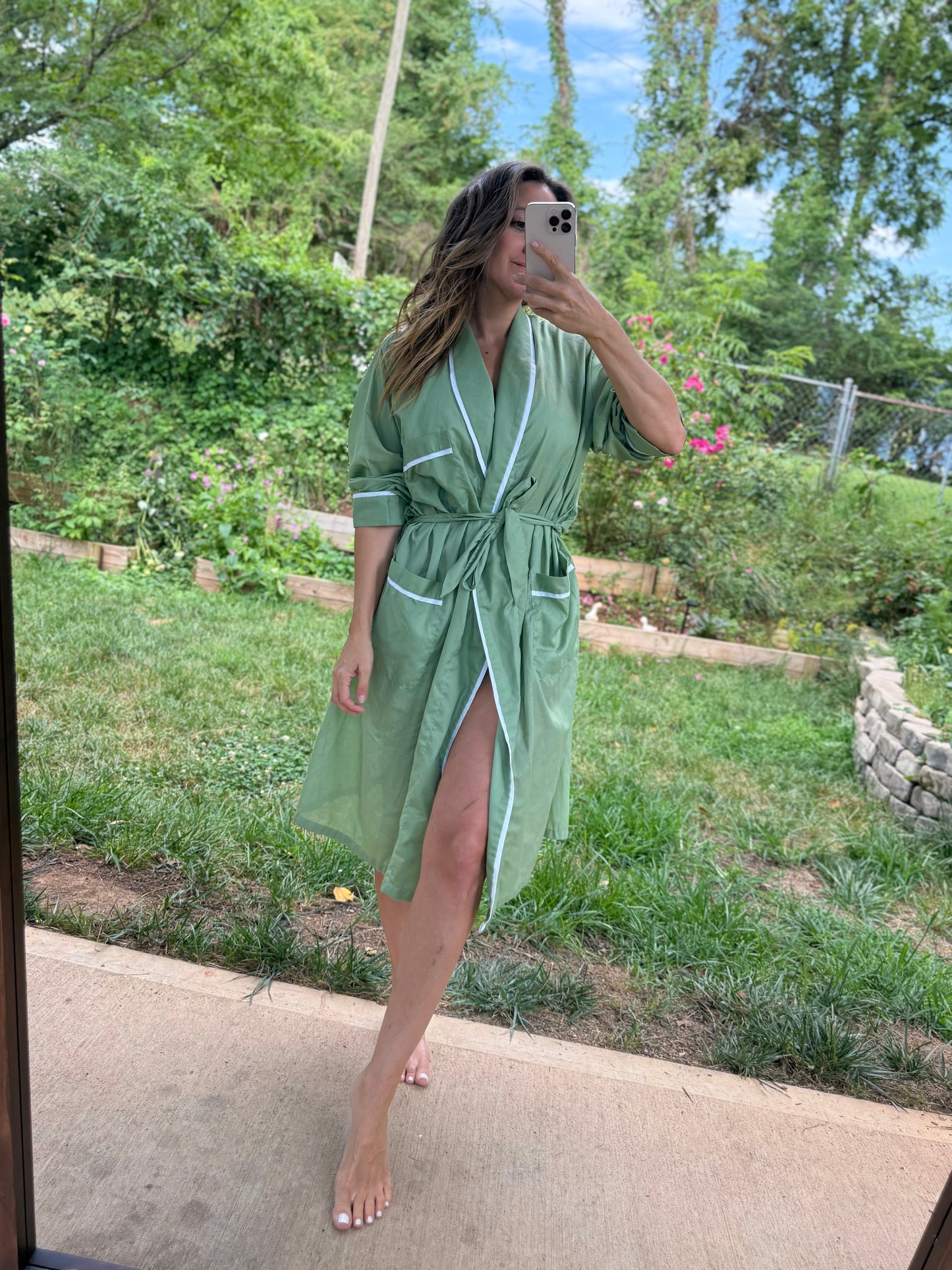 Vintage Sage Piped Robe