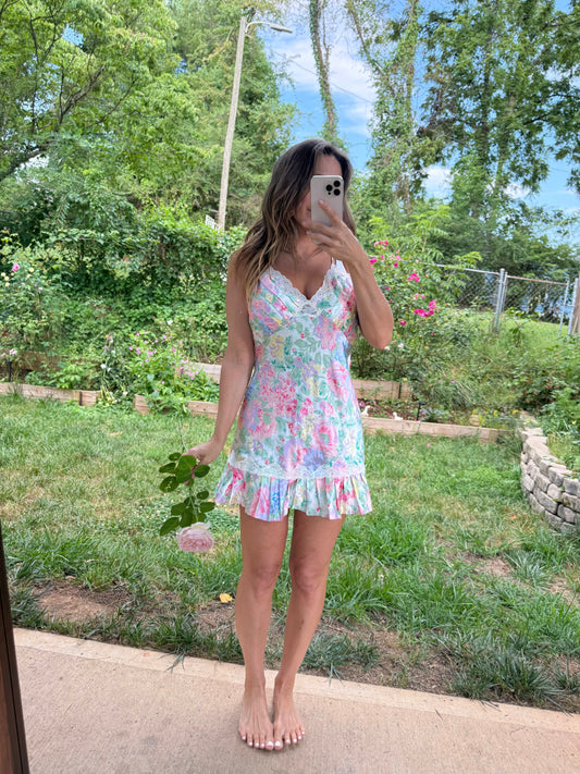 Vintage Watercolor Floral Satin Slip 90s