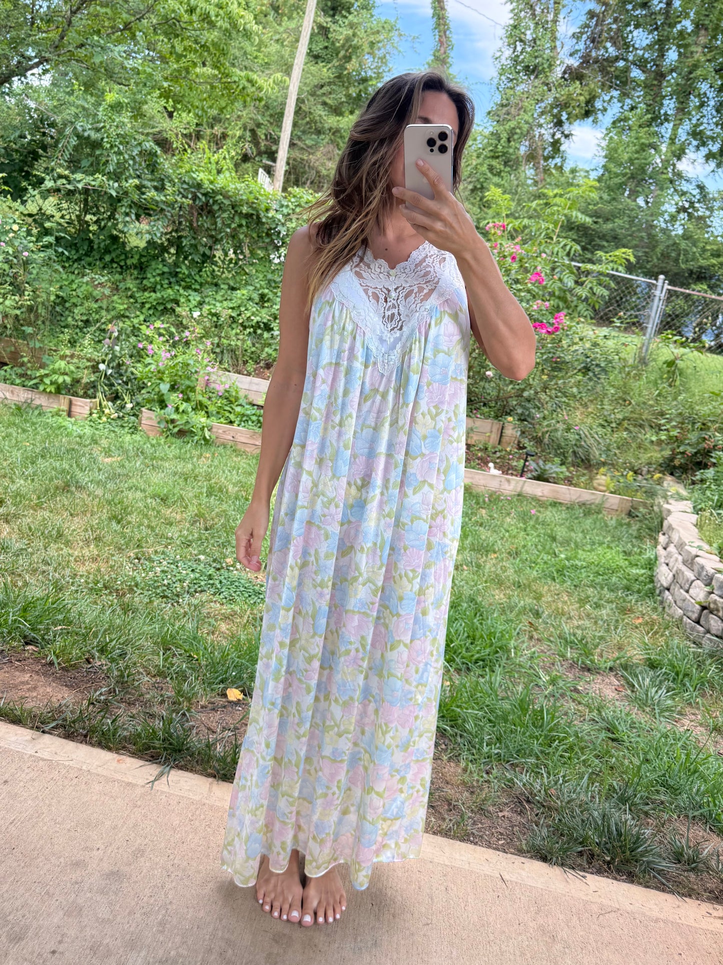 Vintage Vassarette Pastel Floral Lace Nightgown | Sheer Maxi Slip