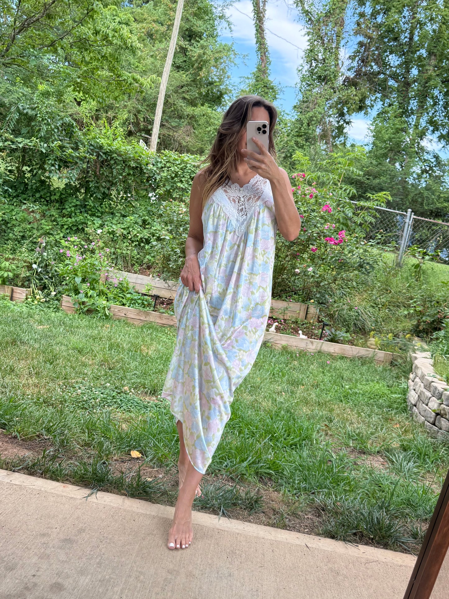Vintage Vassarette Pastel Floral Lace Nightgown | Sheer Maxi Slip