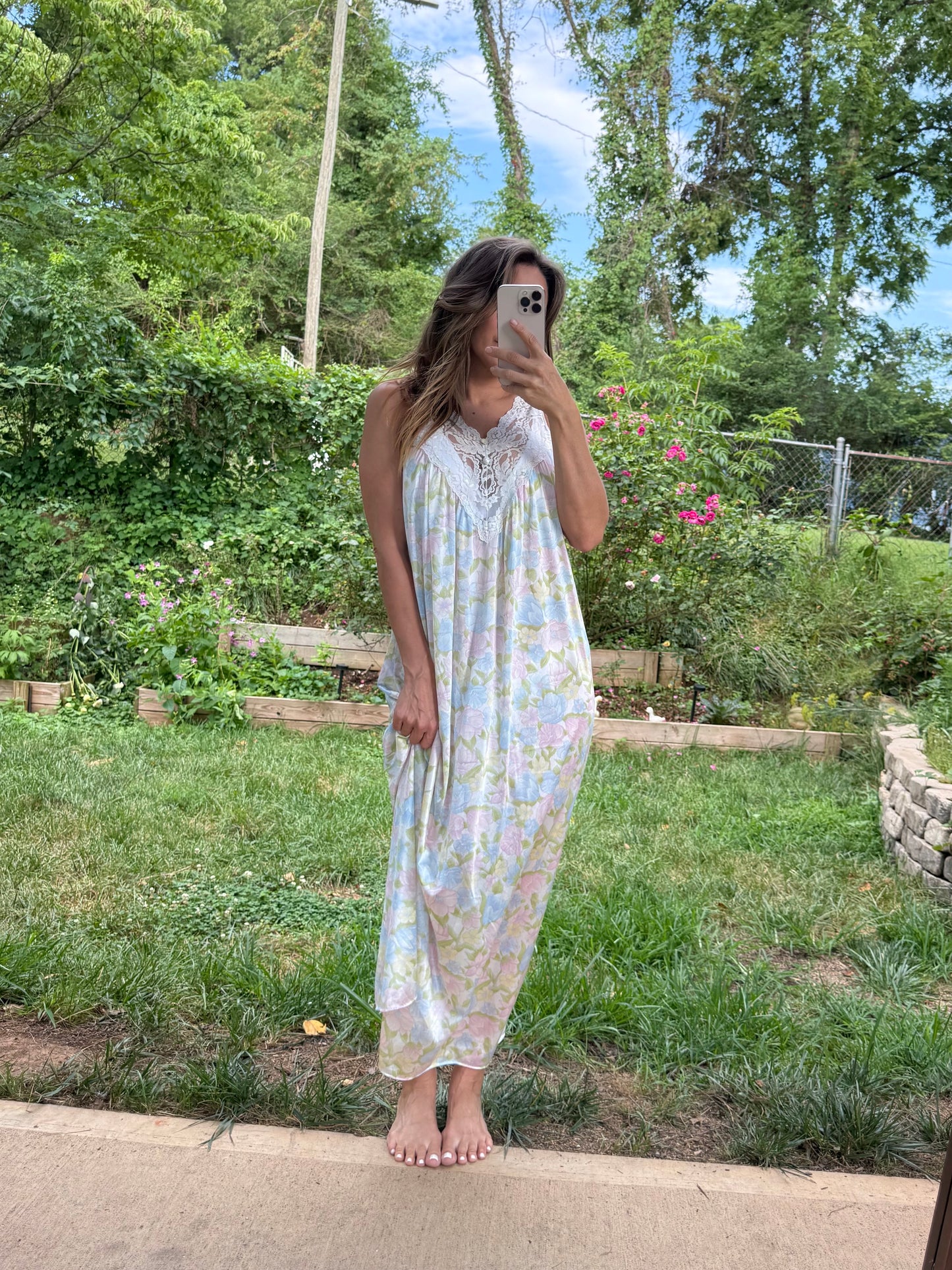Vintage Vassarette Pastel Floral Lace Nightgown | Sheer Maxi Slip