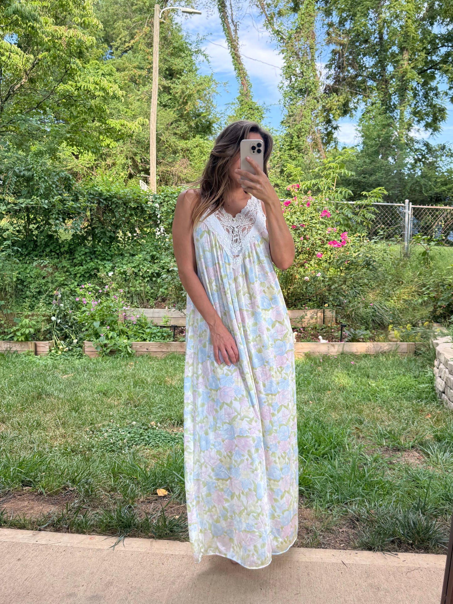 Vintage Vassarette Pastel Floral Lace Nightgown | Sheer Maxi Slip