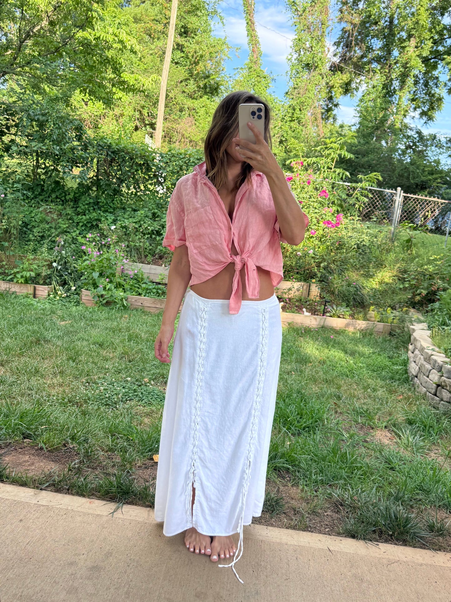 Lucky Brand Reworked Cropped Linen Tie Front Shirt
