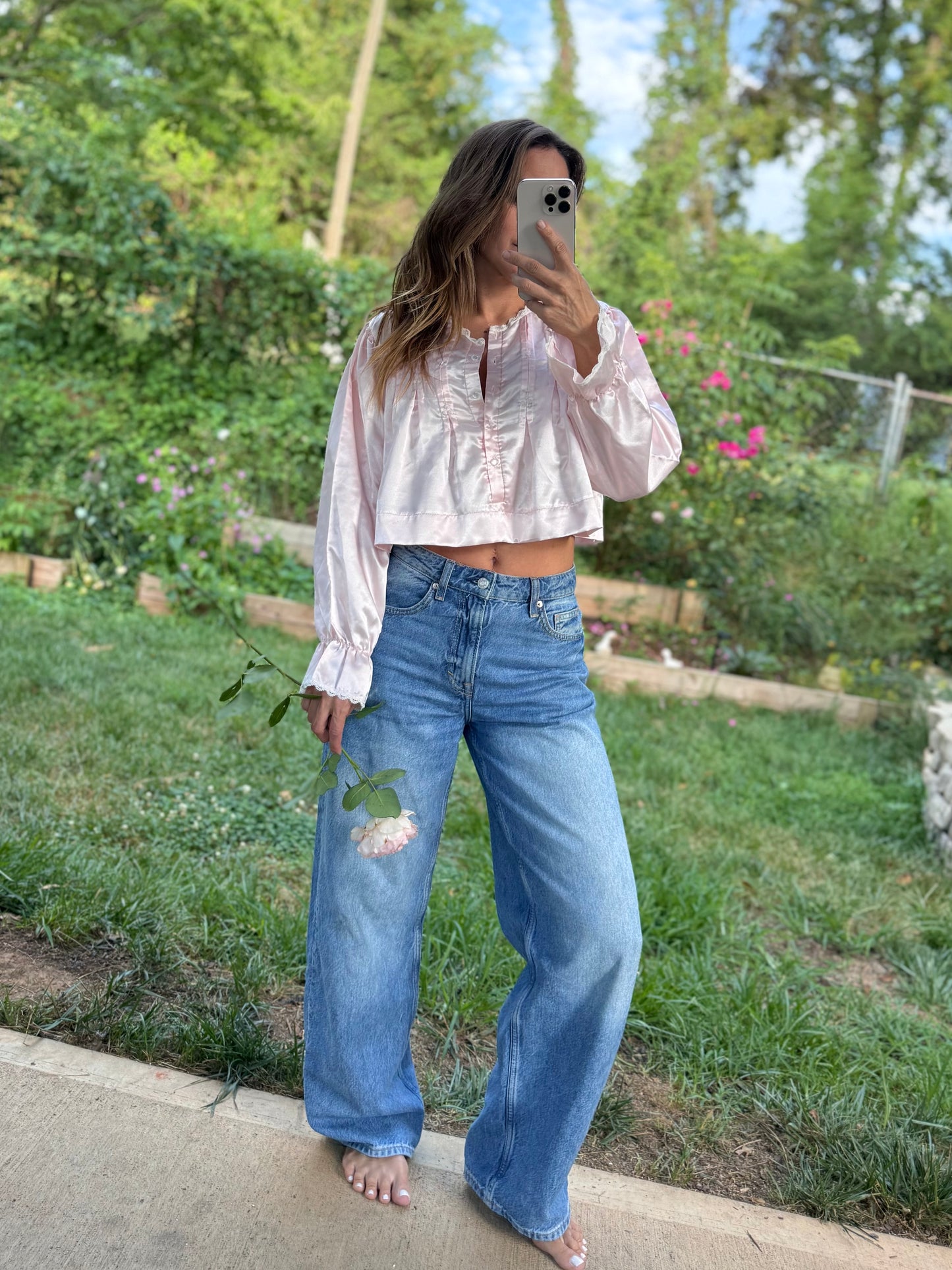 Vintage Reworked Satin Embroidered Crop Top