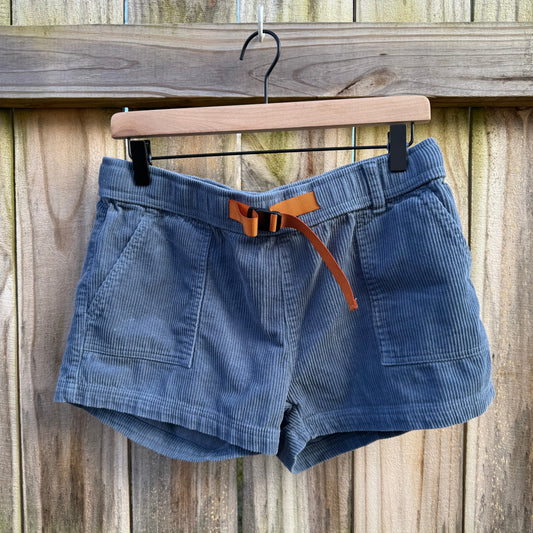 Passenger Corduroy Trail Shorts Blue Elastic Waist Belted – M